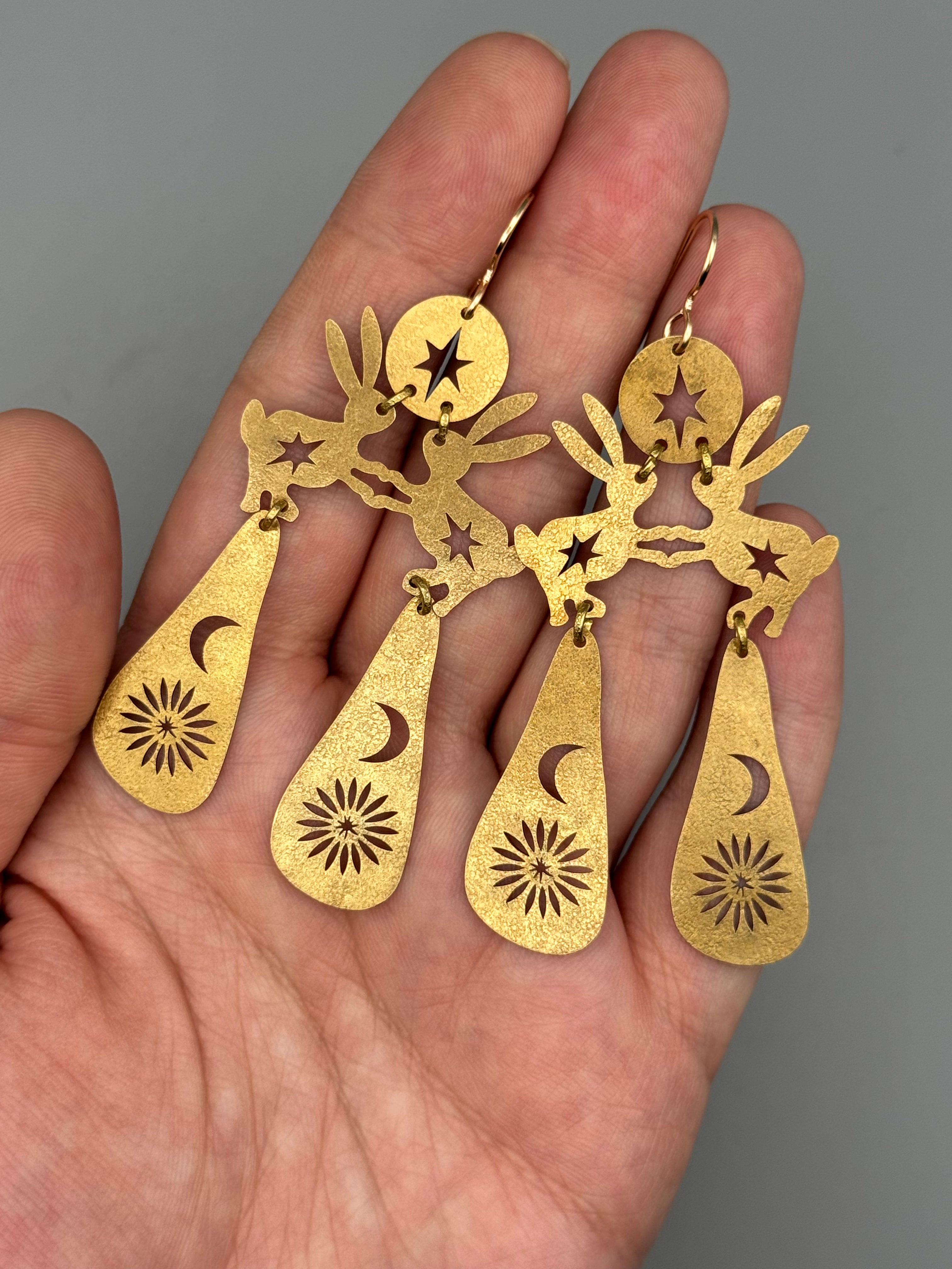 •RABBIT IN THE MOON• gold dangle earrings