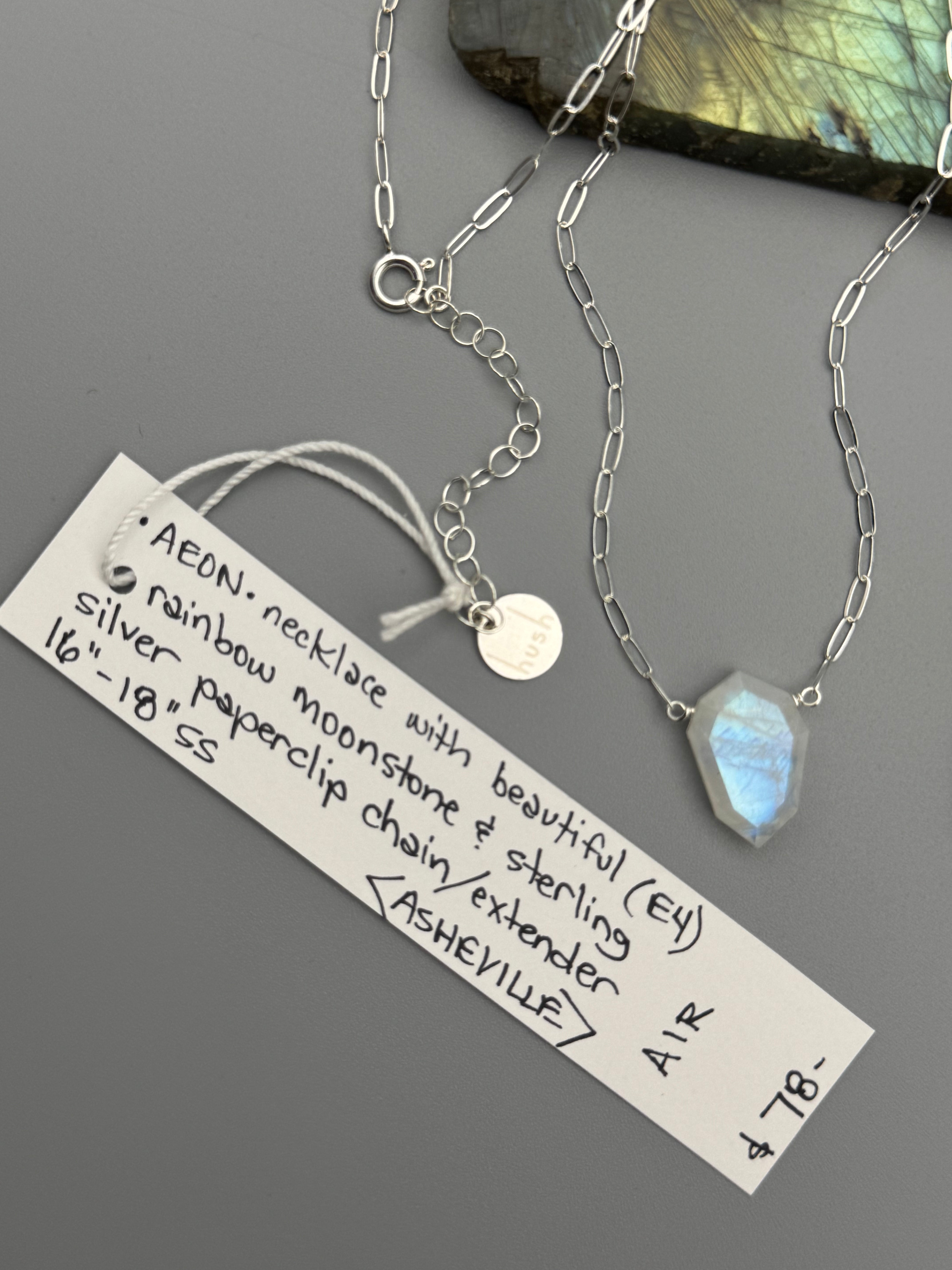 •AEON• rainbow moonstone lil’petal + silver necklace (various lengths)