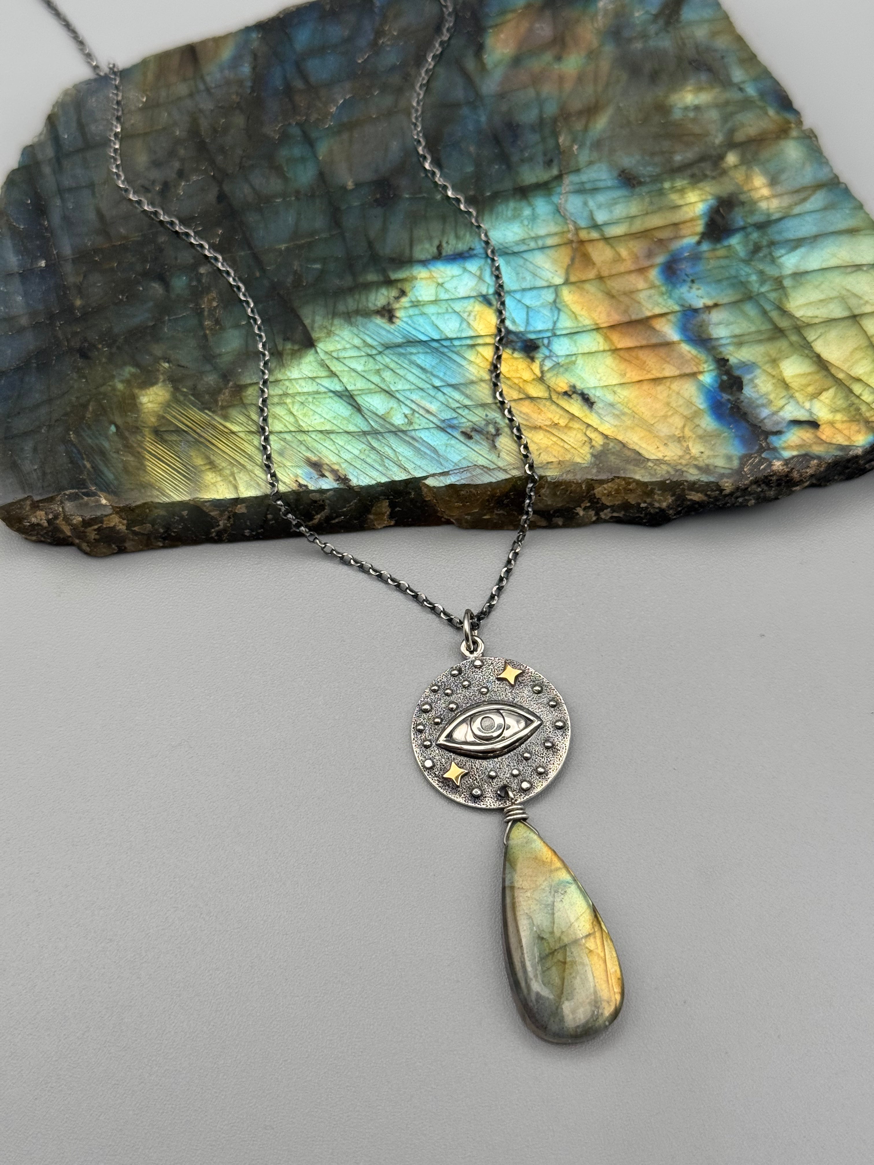 •INVOKE• golden labradorite + silver necklace (16"-18" long)