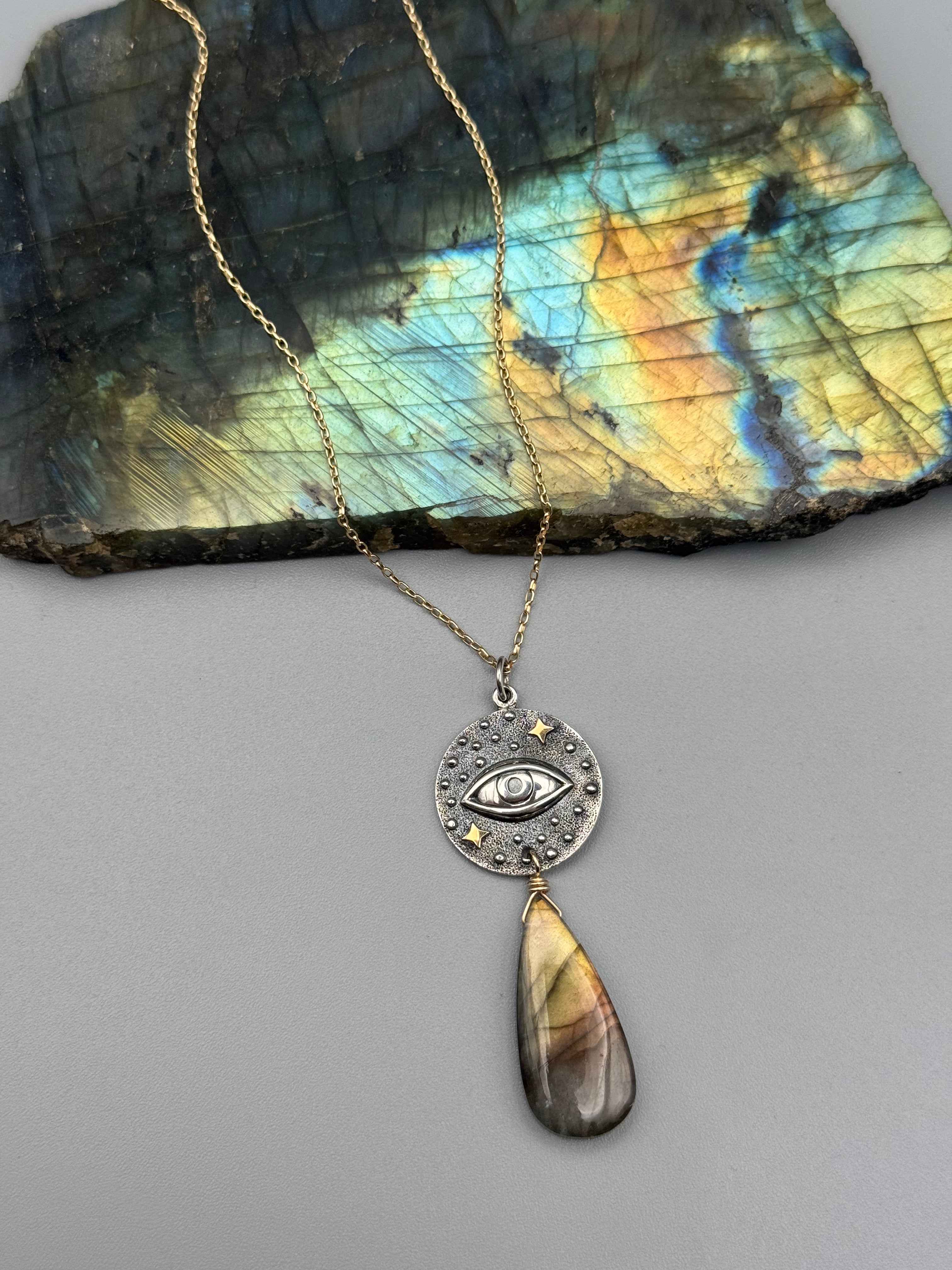•INVOKE• golden labradorite + mixed metal necklace (16"-18" long)