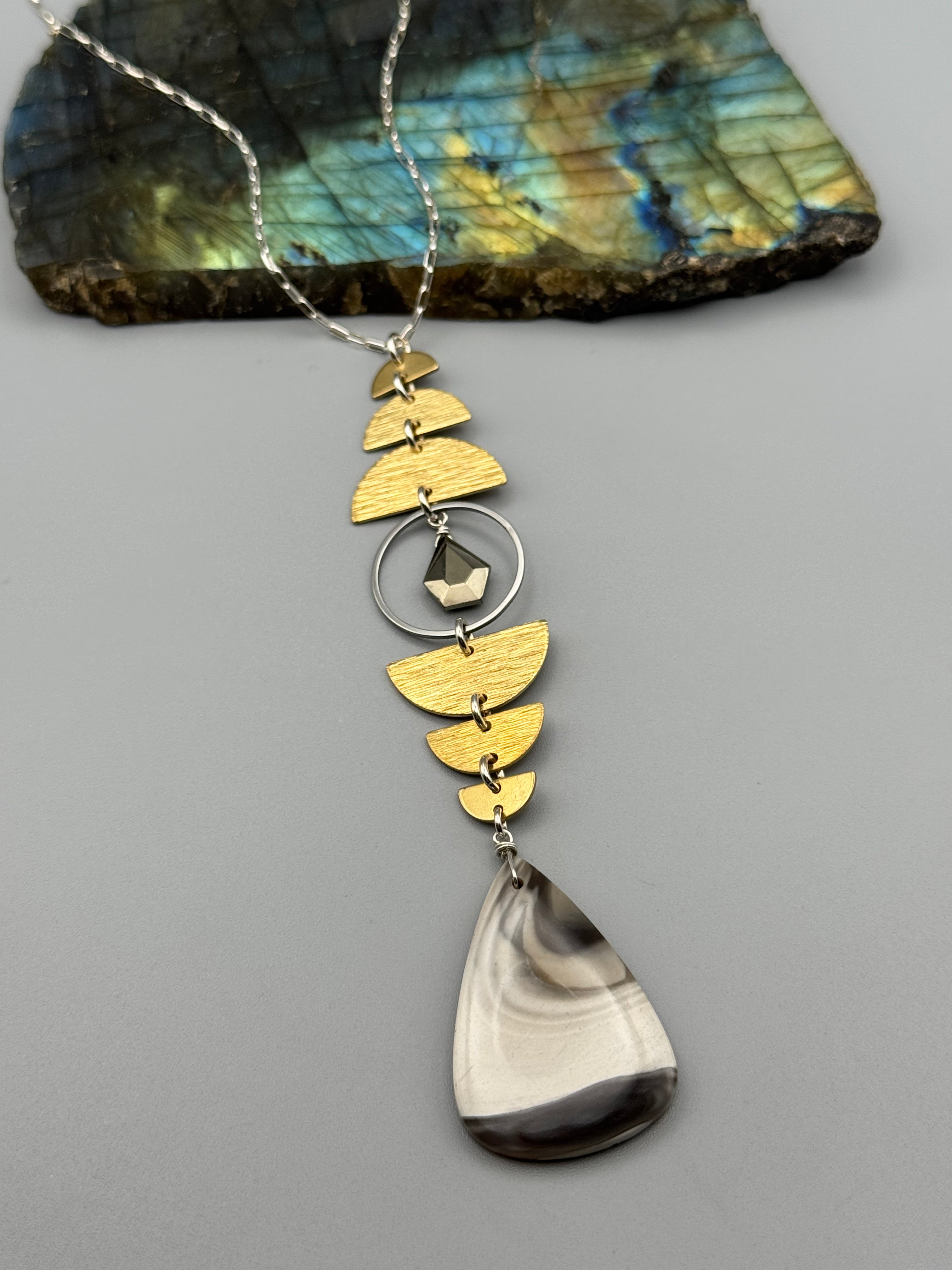 •NYX• pyrite + flint mixed metal necklace (26"-28" long)