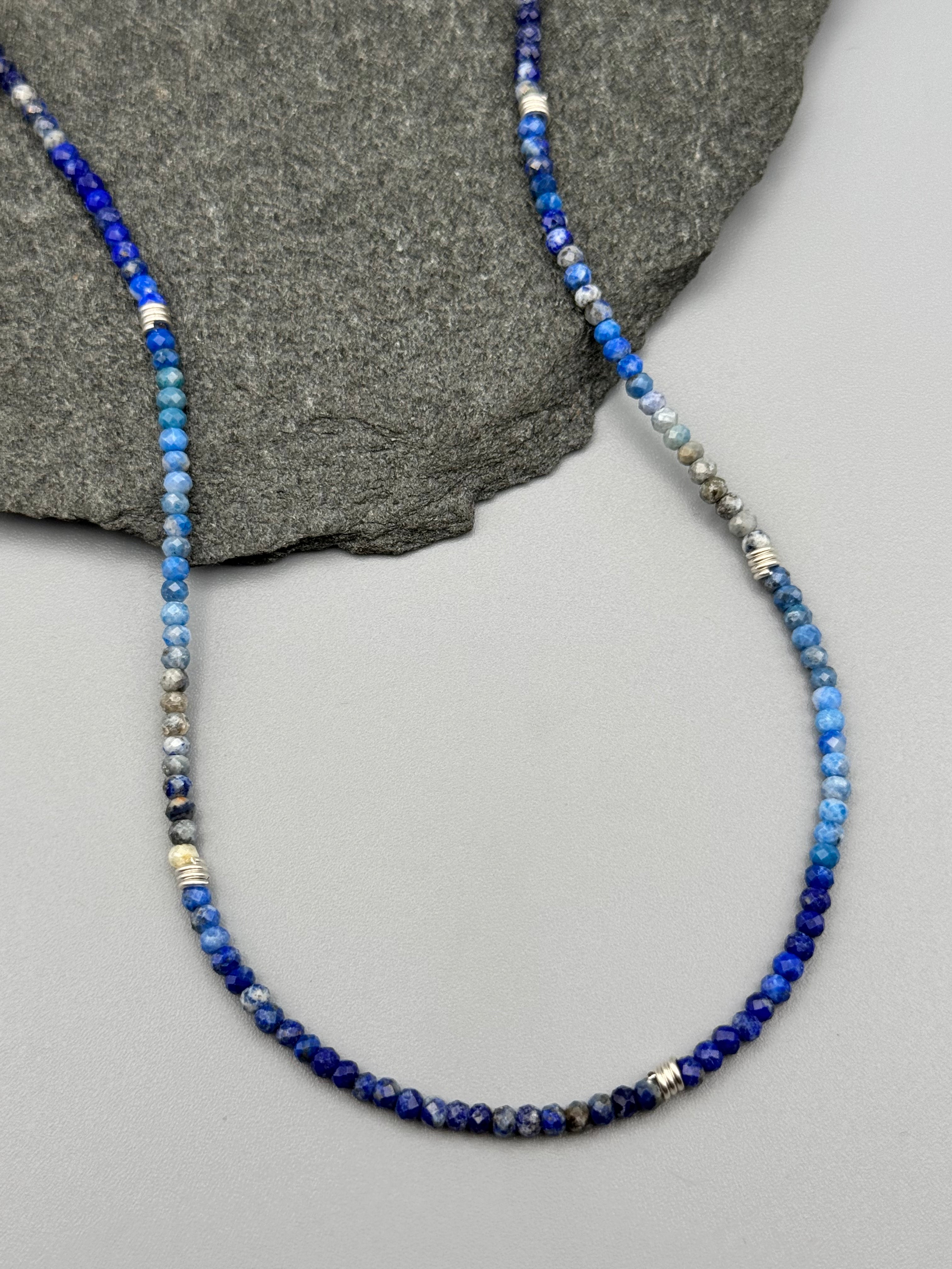 •LIL' COILS• lapis + silver beaded necklace (16"-17.5" long)