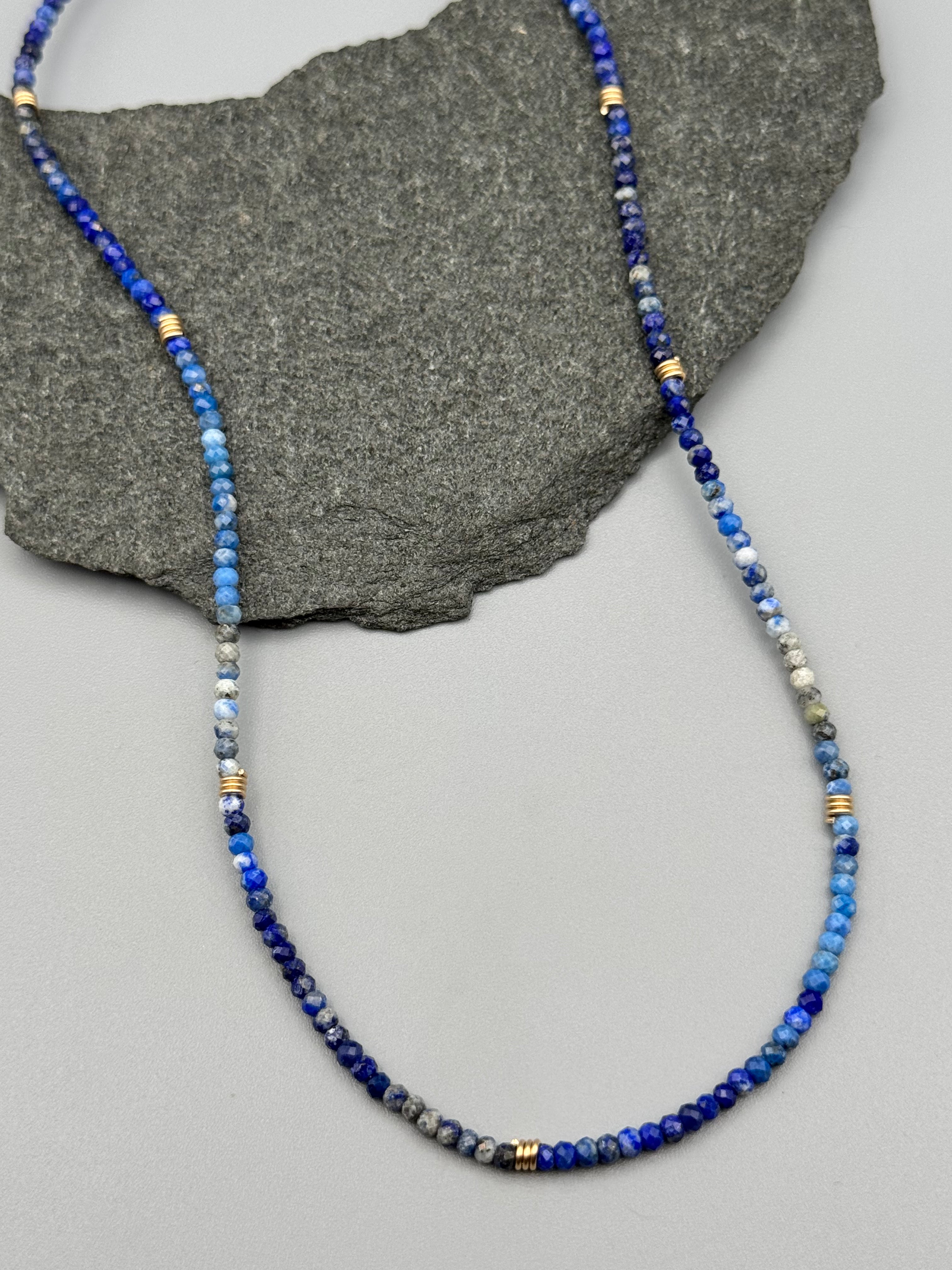•LIL' COILS• lapis + gold beaded necklace (16"-17.5" long)