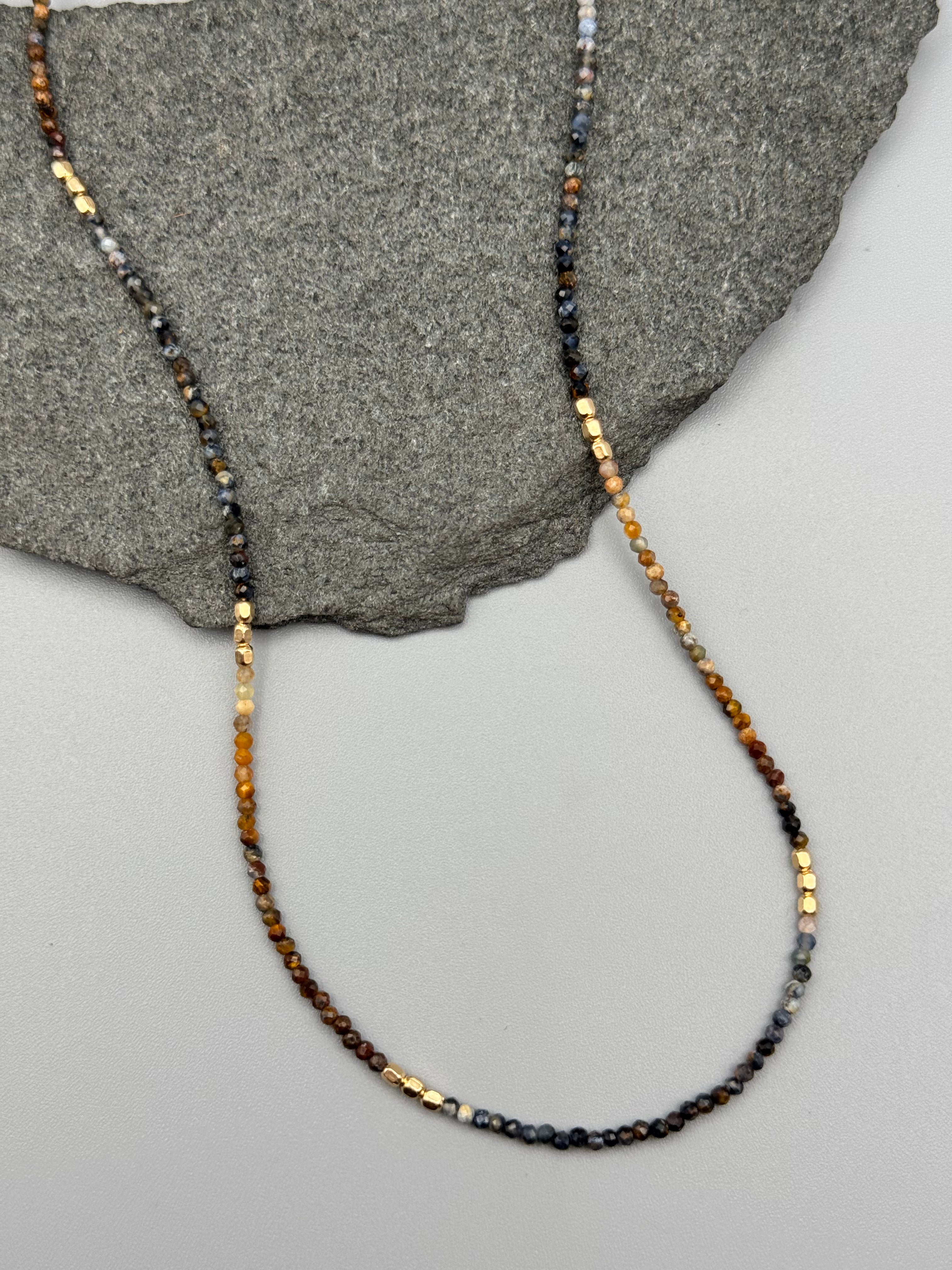 •LIL' NUGGETS• pietersite + gold beaded necklace (16"-17.5" long)