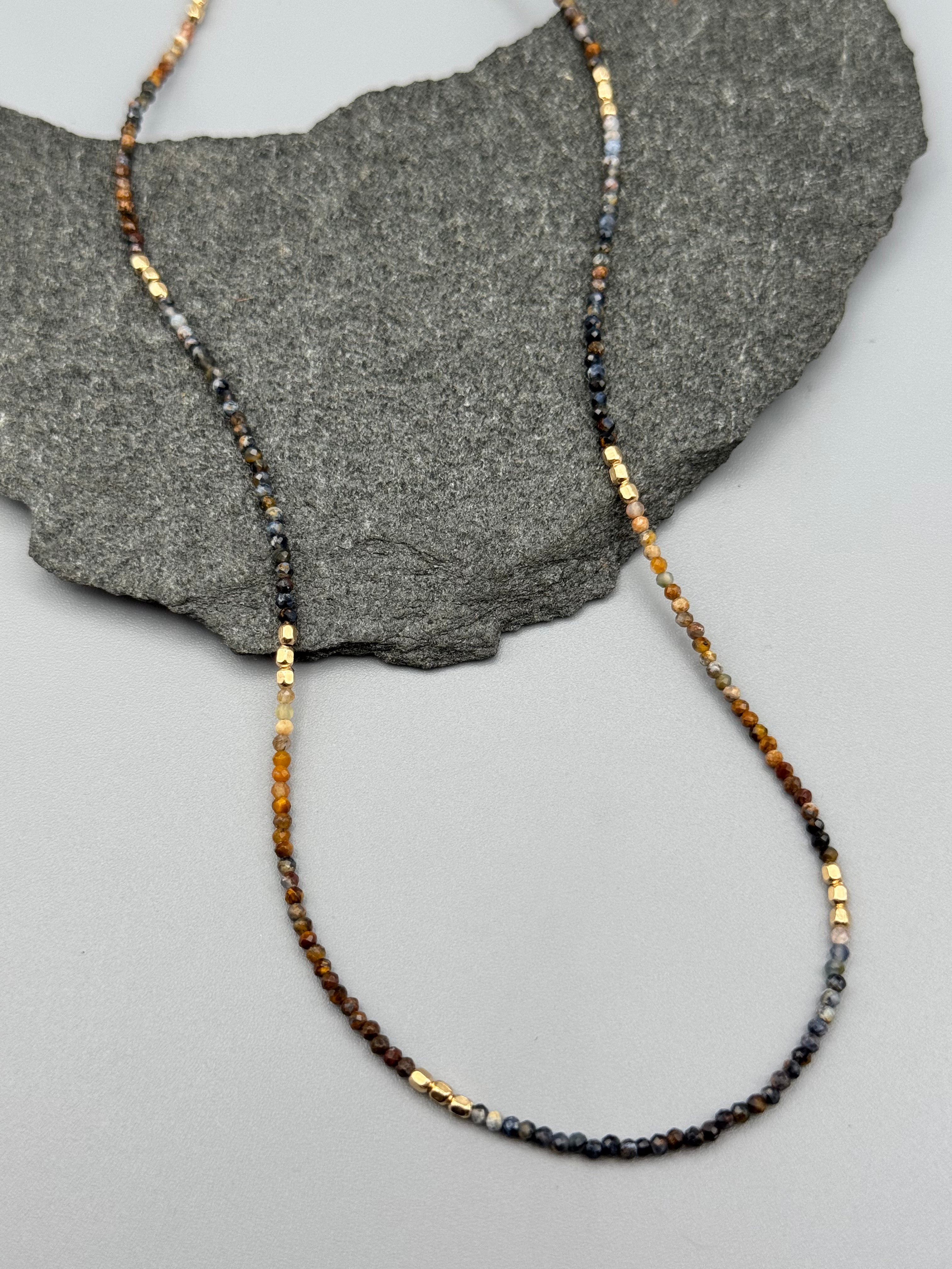 •LIL' NUGGETS• pietersite + gold beaded necklace (16"-17.5" long)