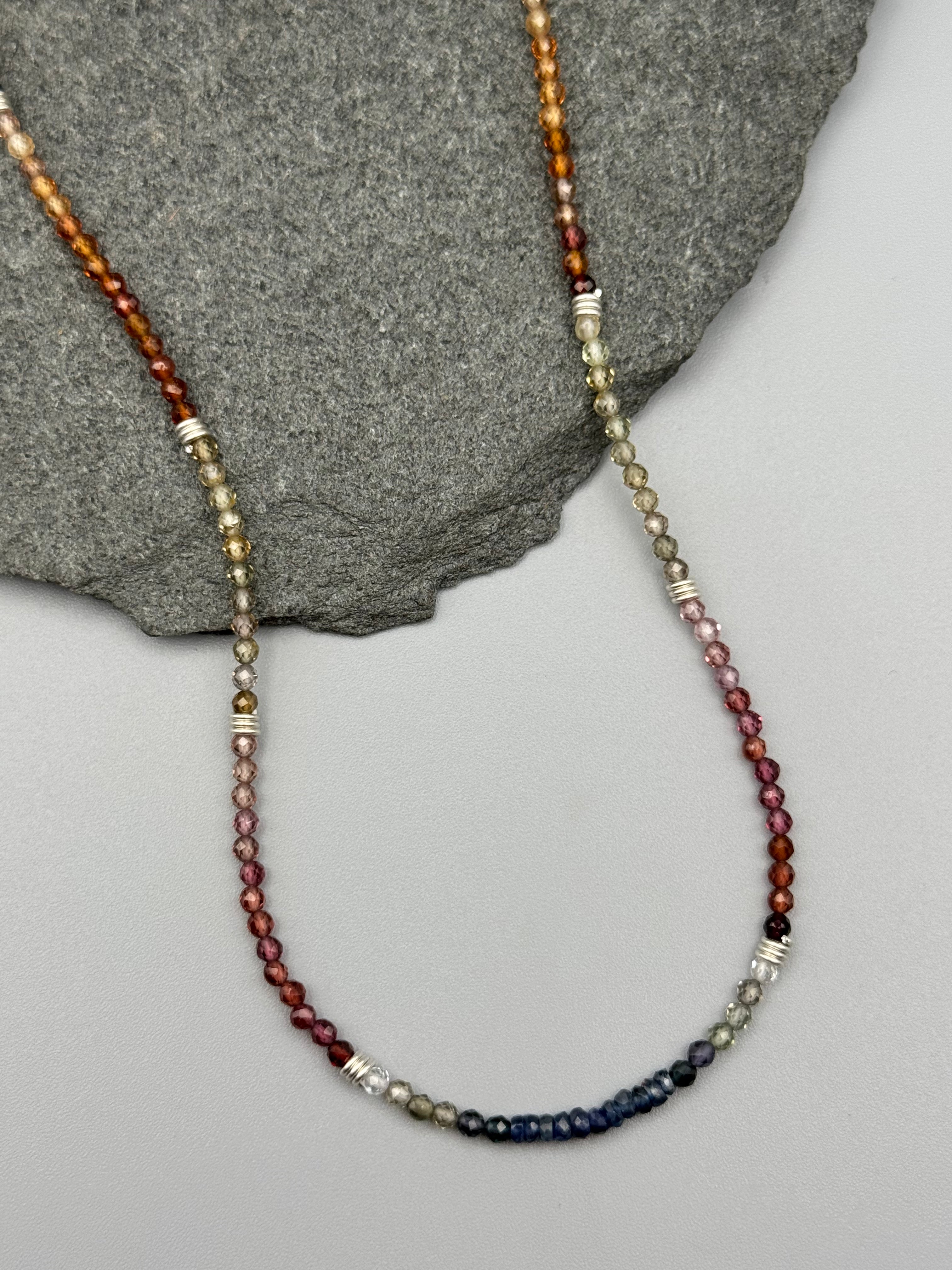 •LIL' COILS• tunduru sapphire + silver beaded necklace (" long)