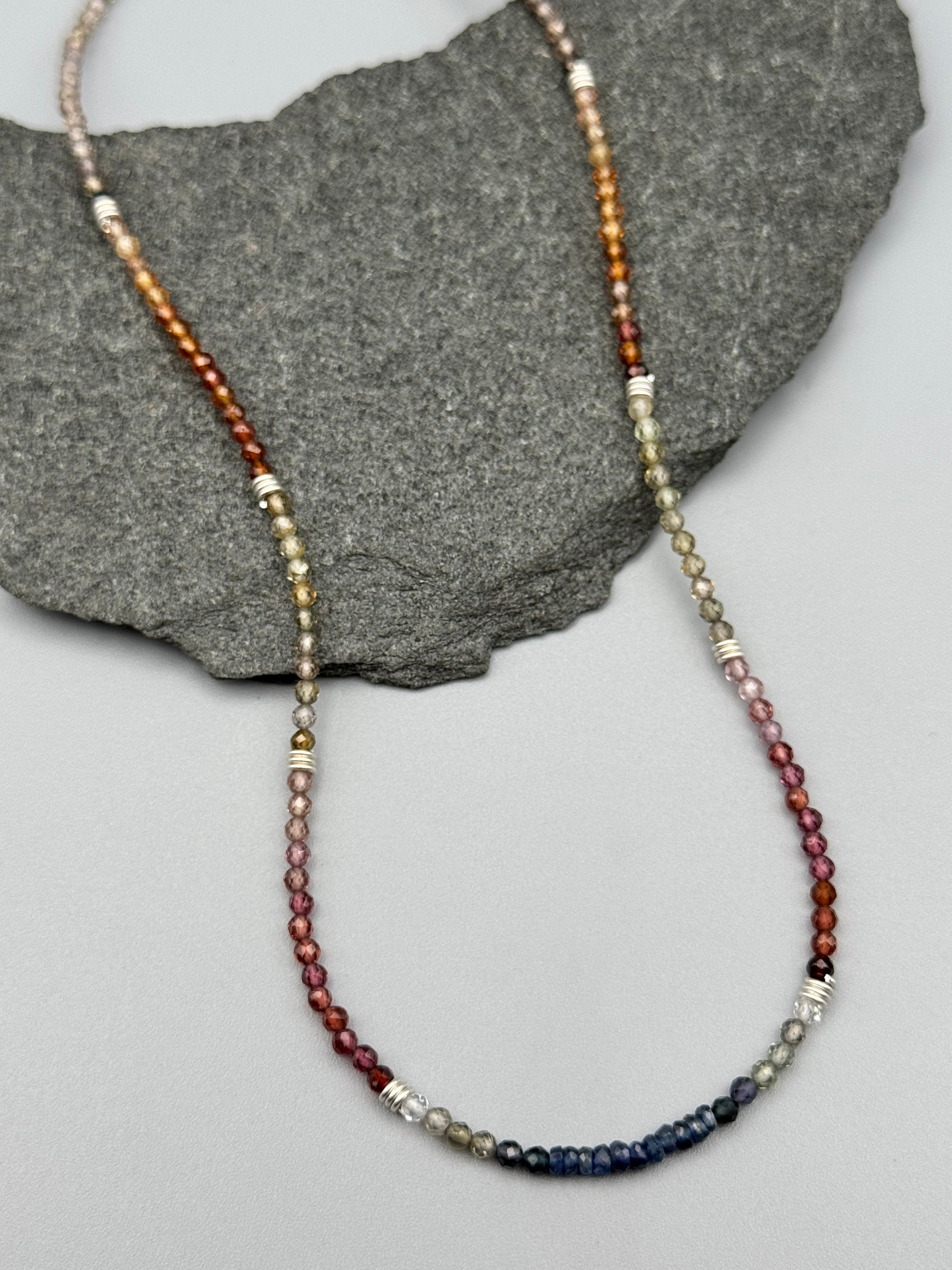•LIL' COILS• tunduru sapphire + silver beaded necklace (" long)