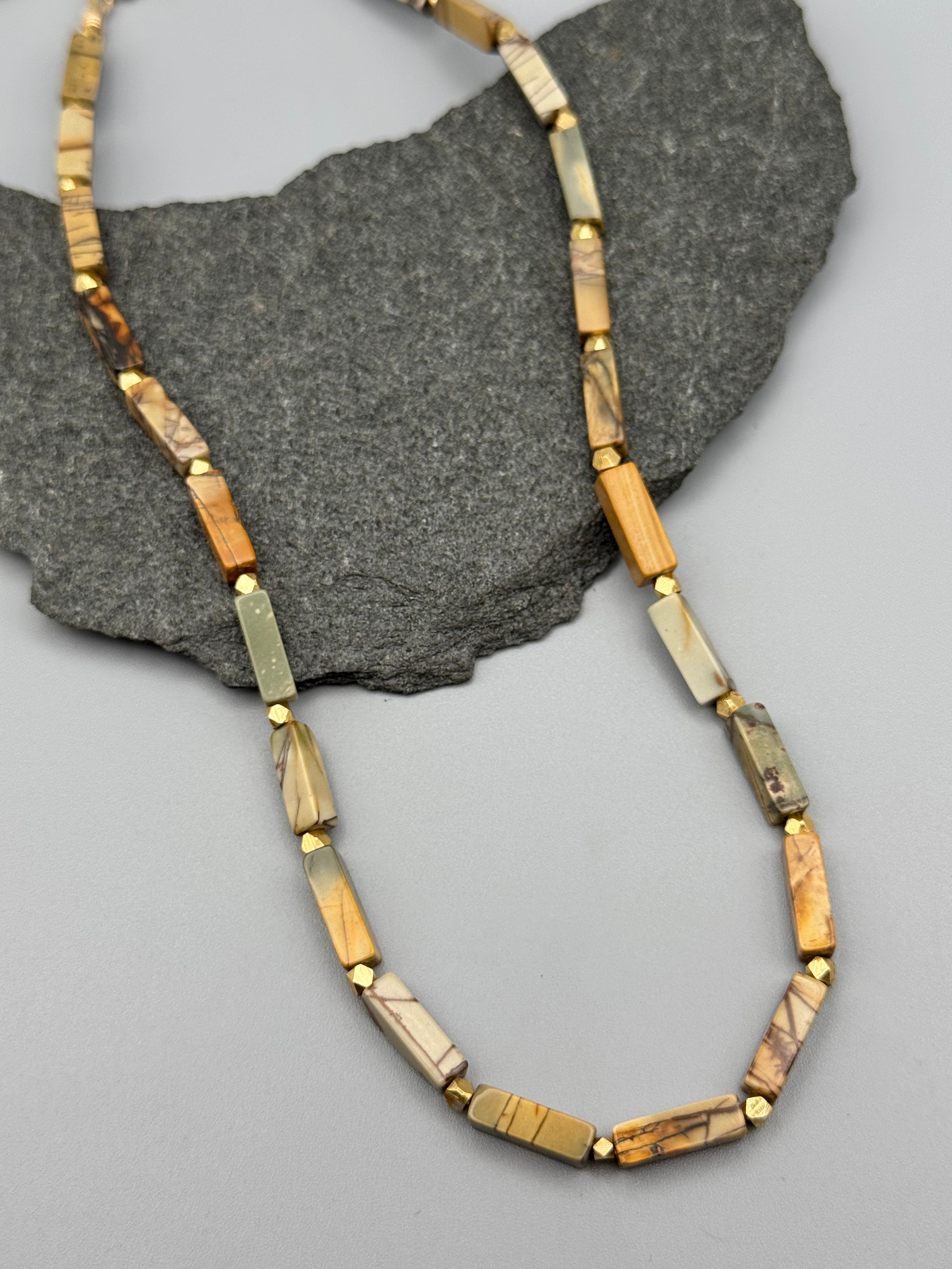 •LIL' CUBOIDS• red creek jasper + gold beaded necklace (16.5"-18" long)