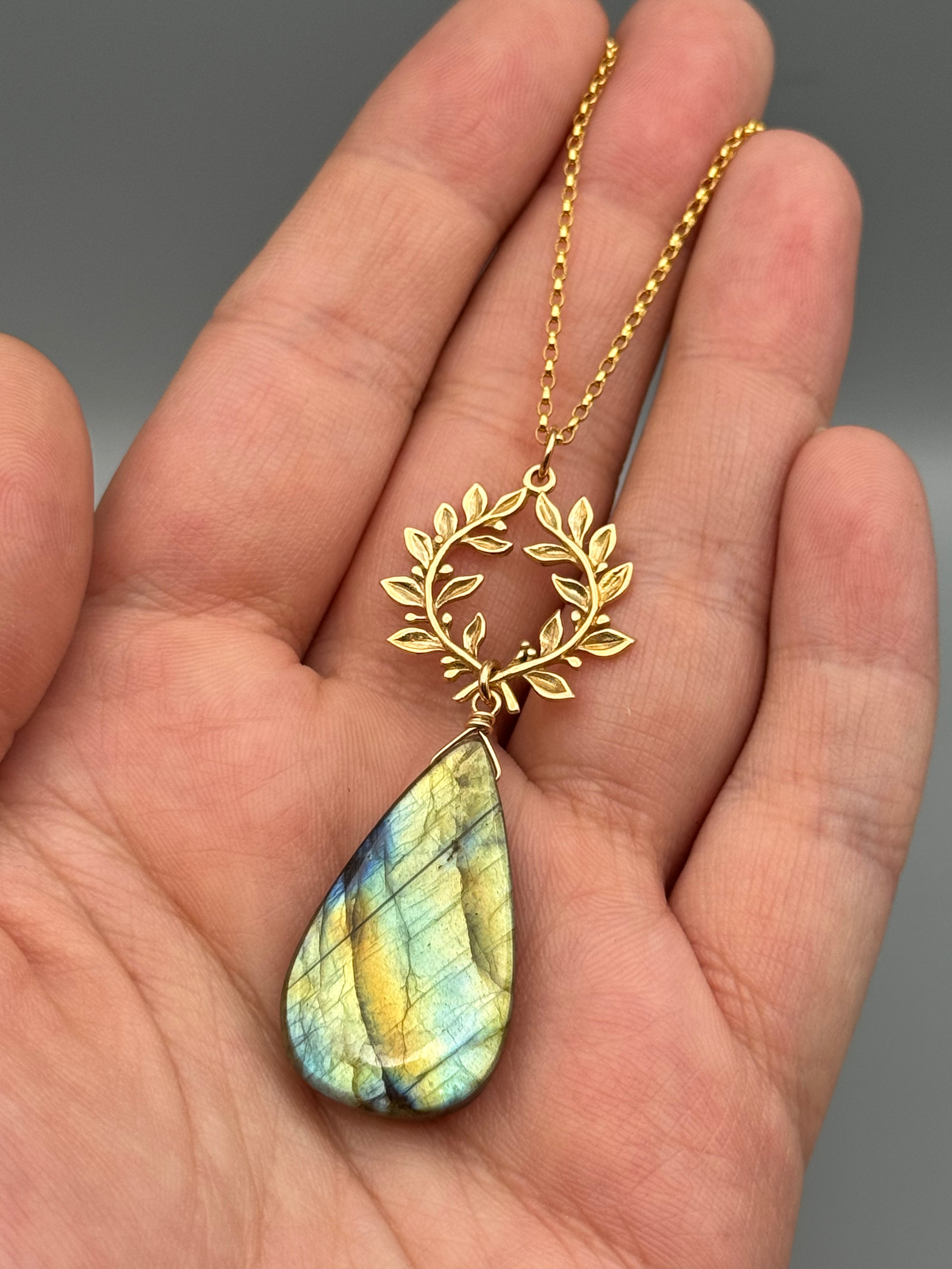 •ALCHEMY• labradorite tear + gold necklace (16"-18" long)