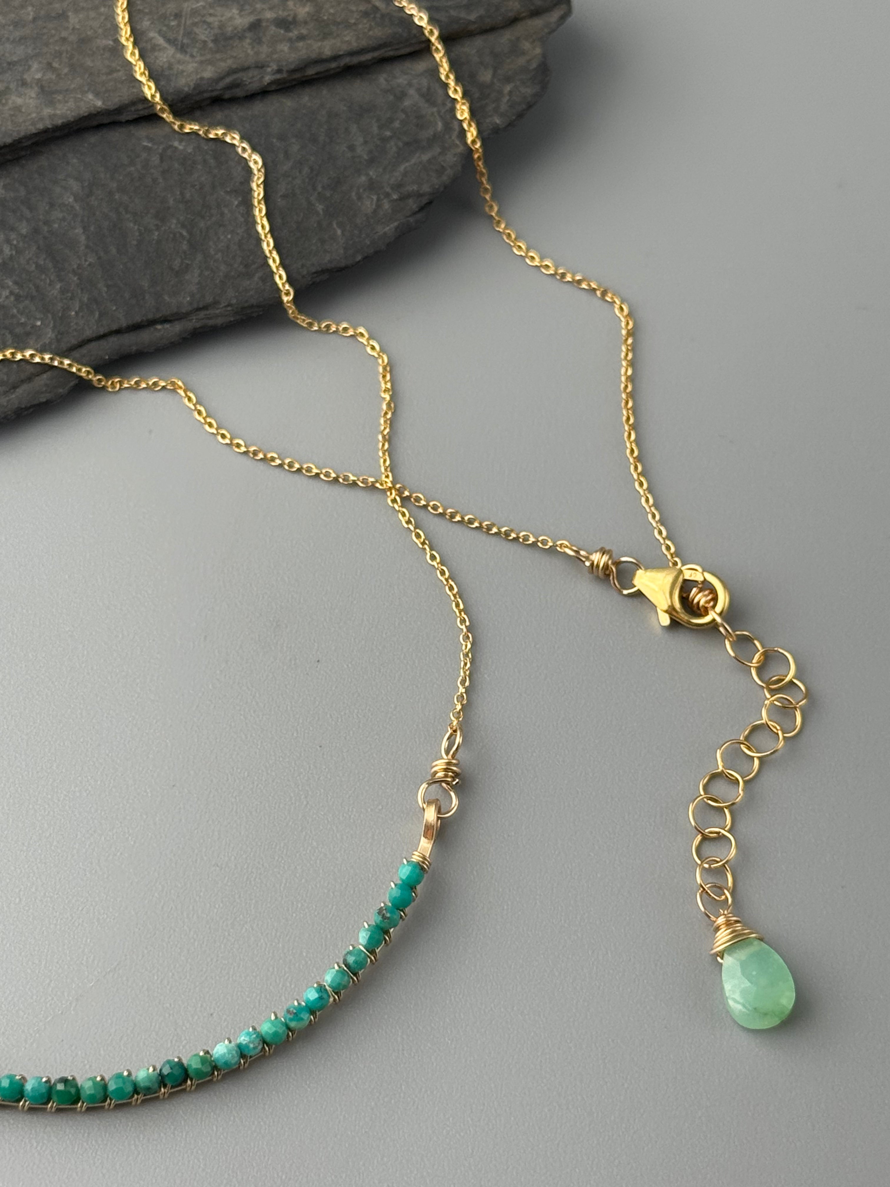 •ADORNED CURVED BAR• turquoise + gold necklace