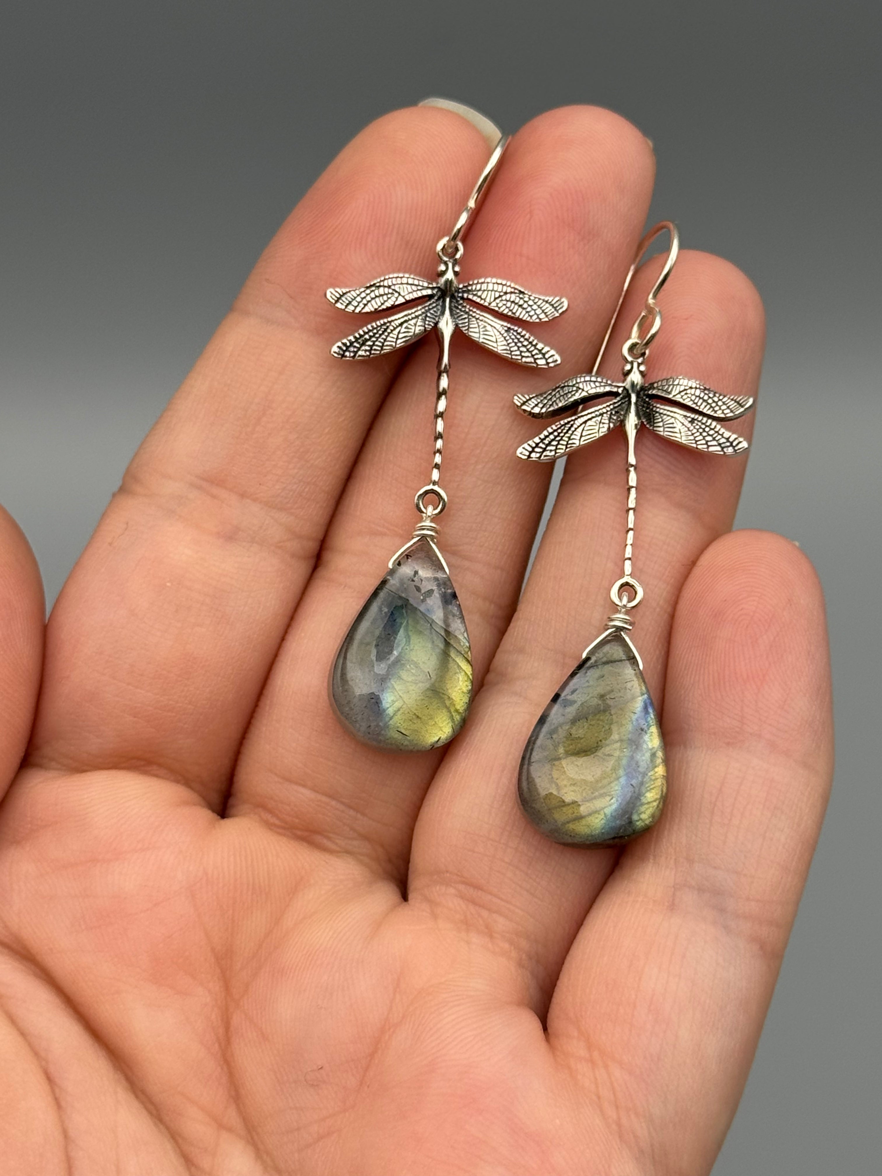 •ODONATA• golden labradorite + silver earrings