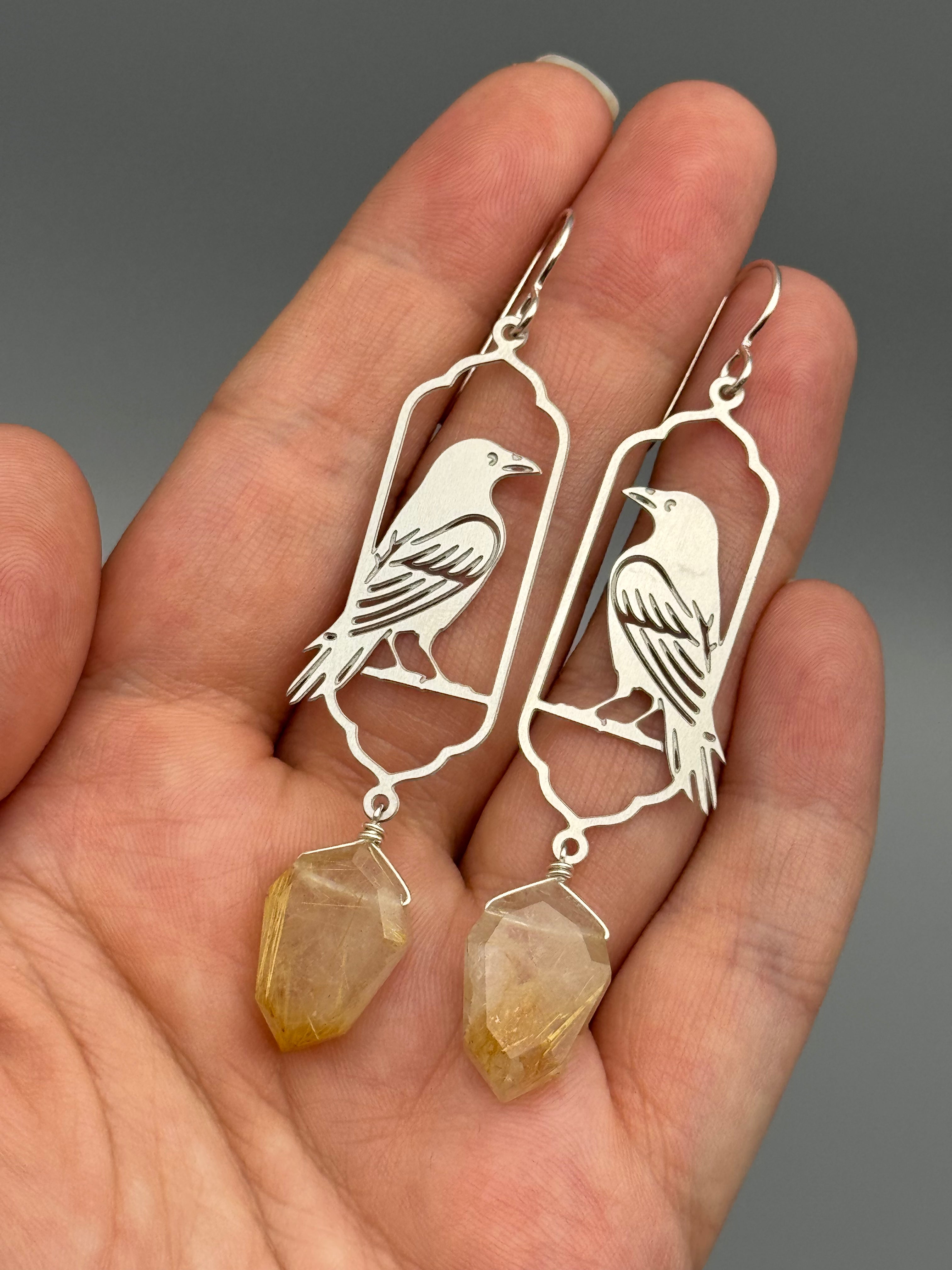 •NEVERMORE• rutilated quartz + silver earrings