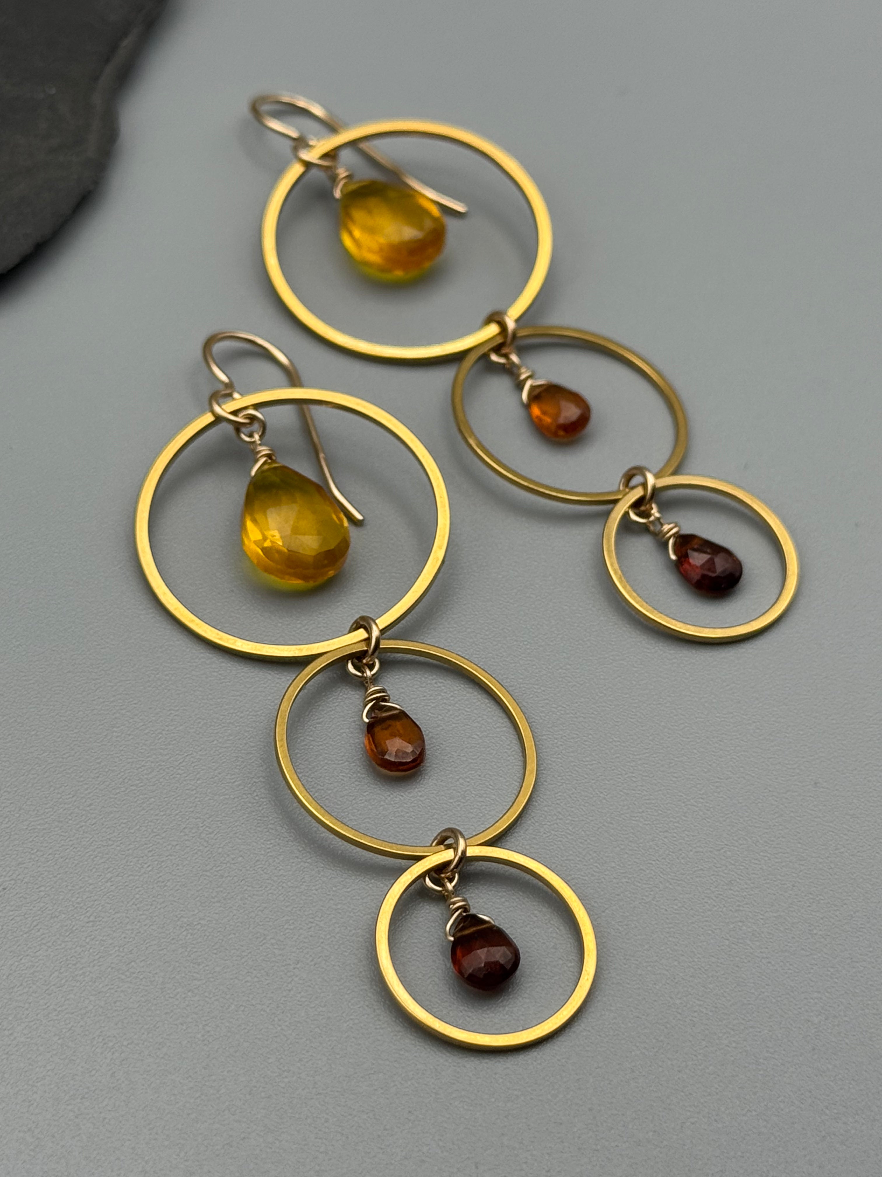 •6 OF CUPS• citrine + hessonite garnet gold earrings