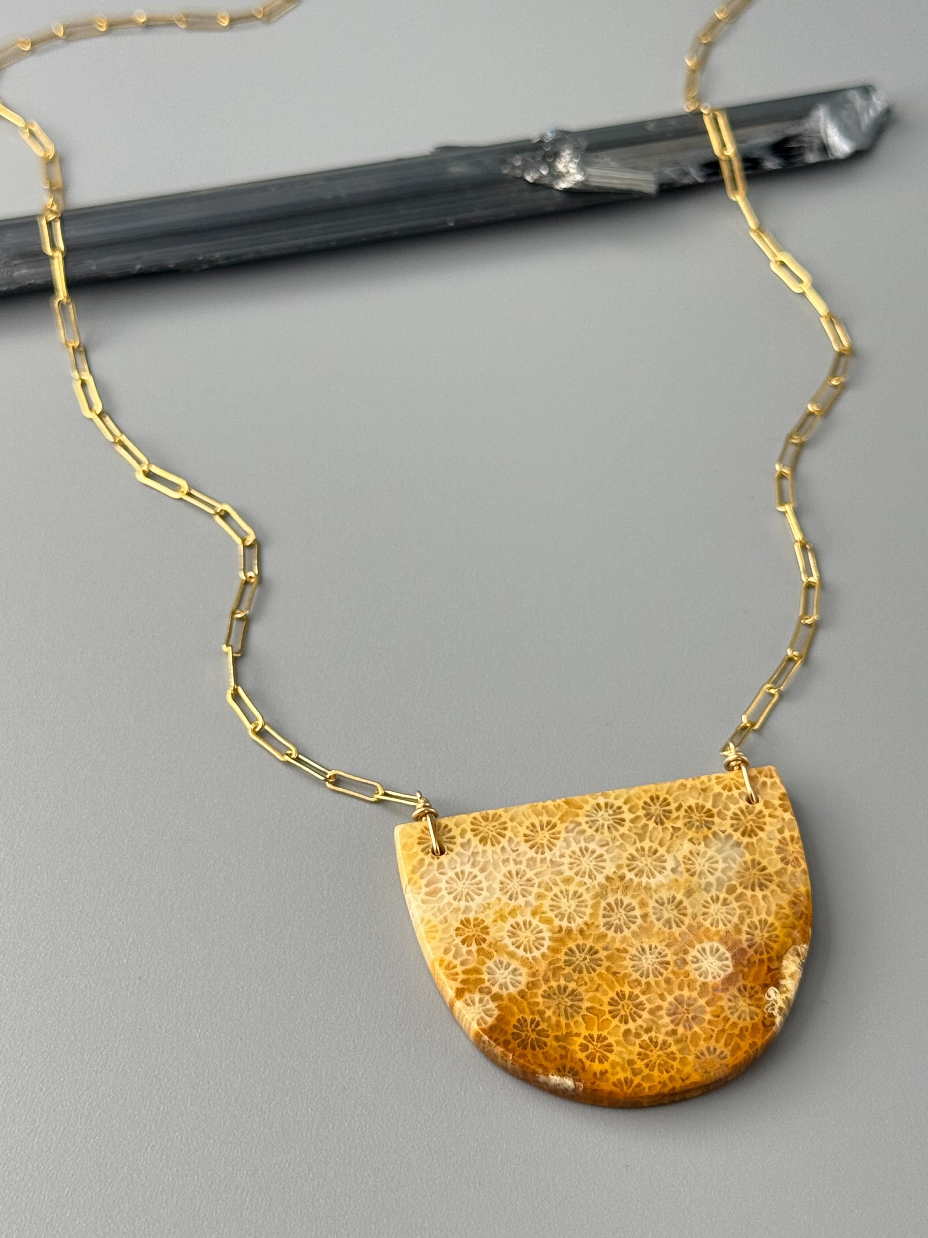 •AEON• fossilized coral + gold necklace (18"-20" long)