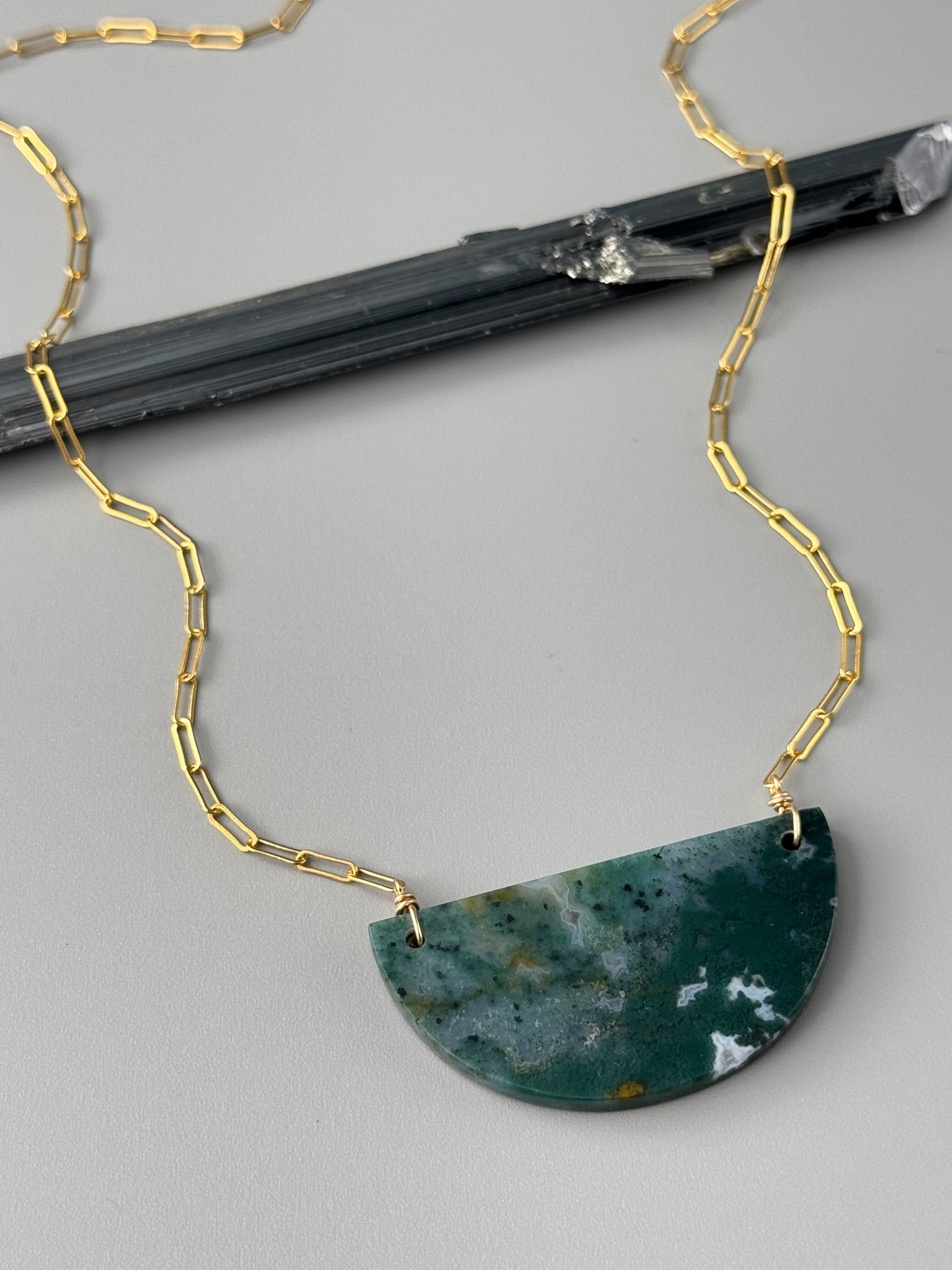 •AEON• moss agate + gold necklace (18"-20" long)