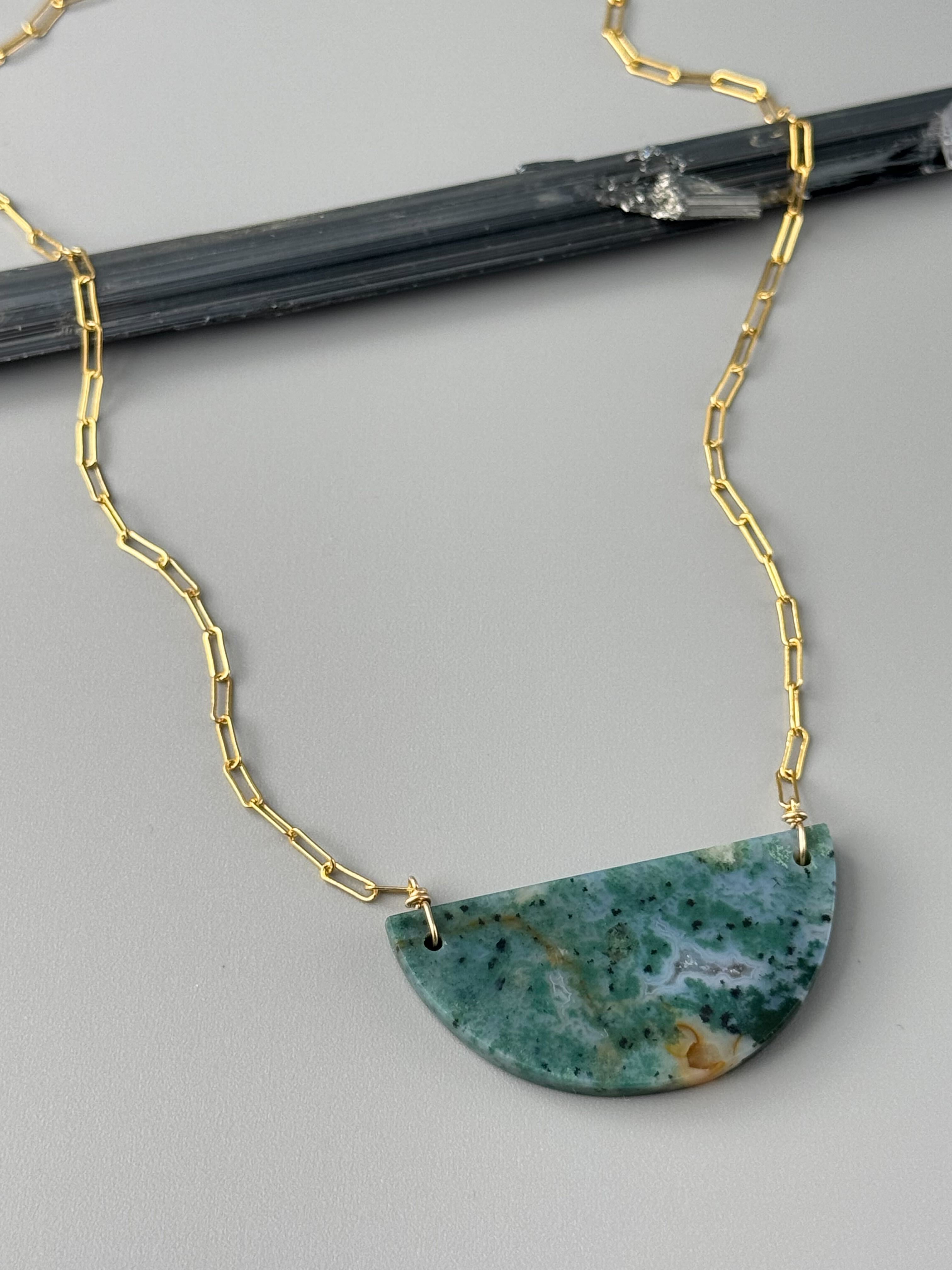 •AEON• moss agate + gold necklace (16"-18" long)