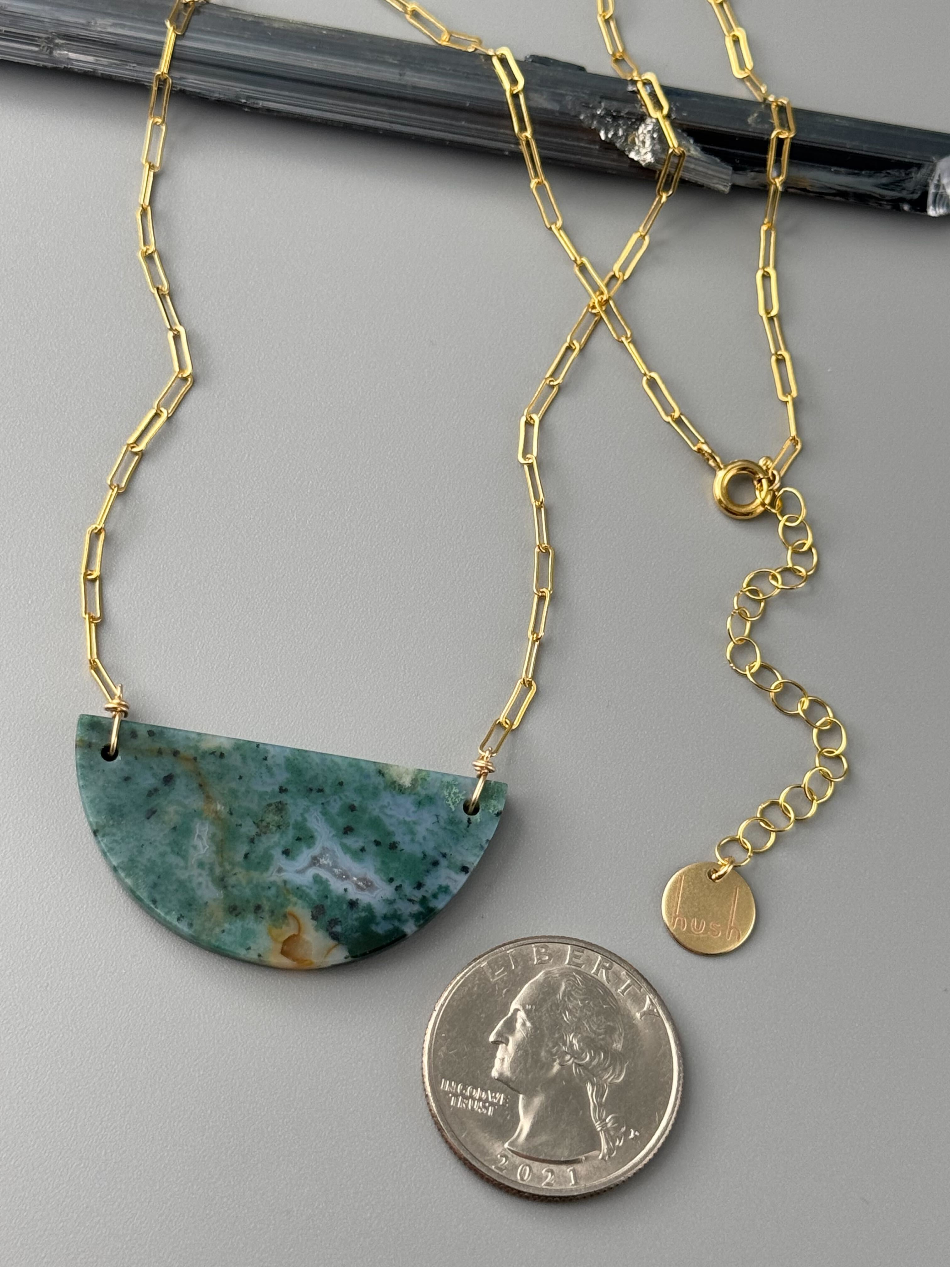 •AEON• moss agate + gold necklace (16"-18" long)