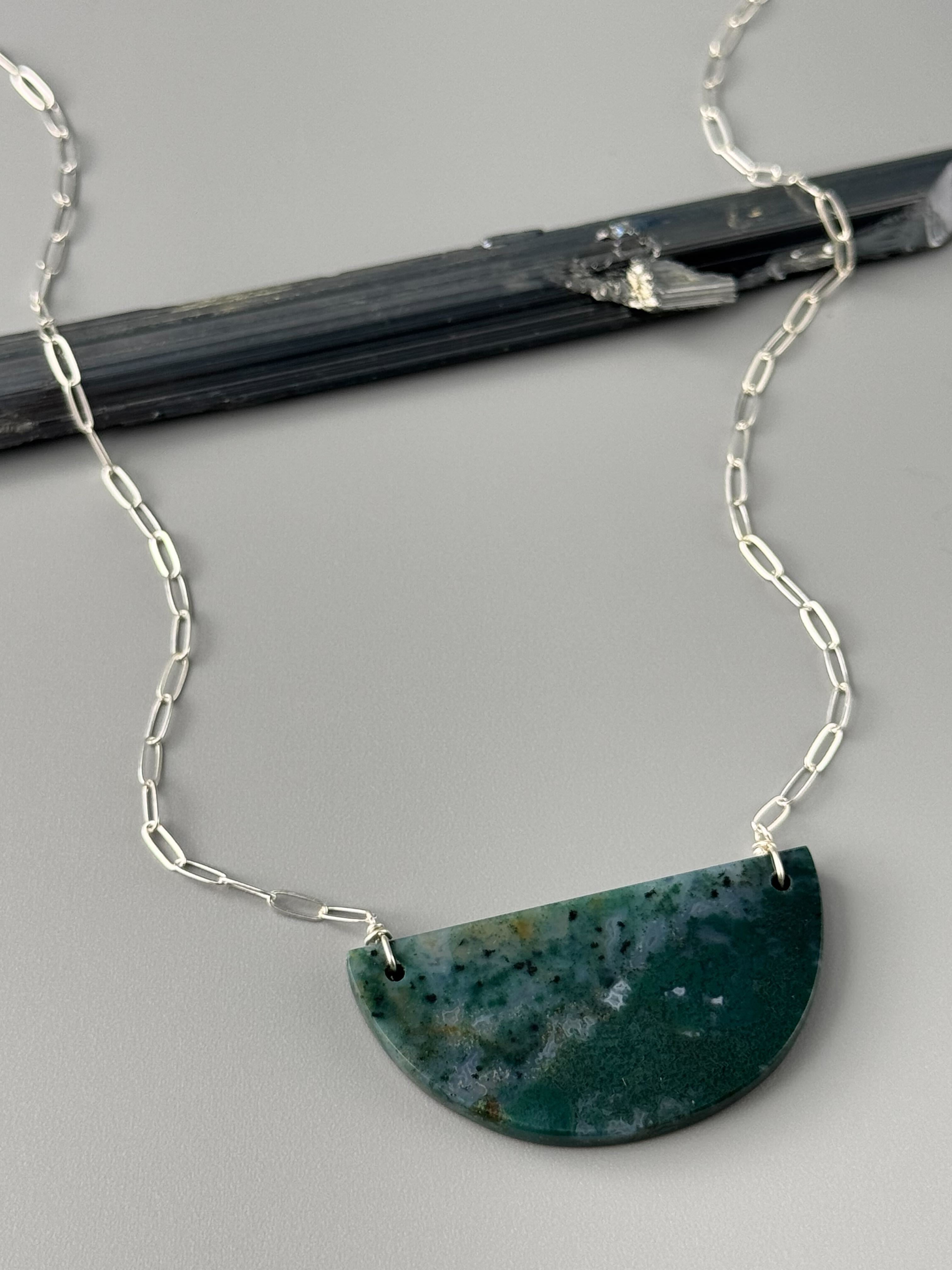 •AEON• moss agate + silver necklace (18"-20" long)