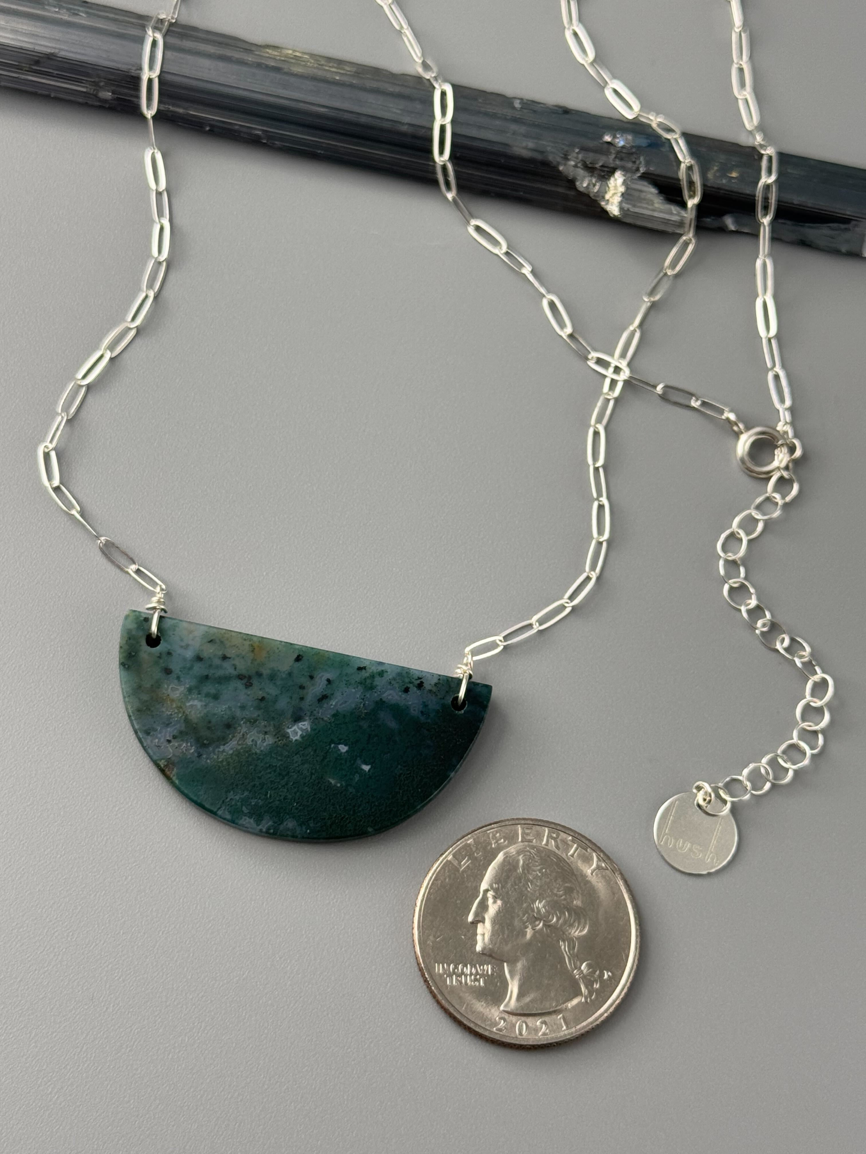 •AEON• moss agate + silver necklace (18"-20" long)