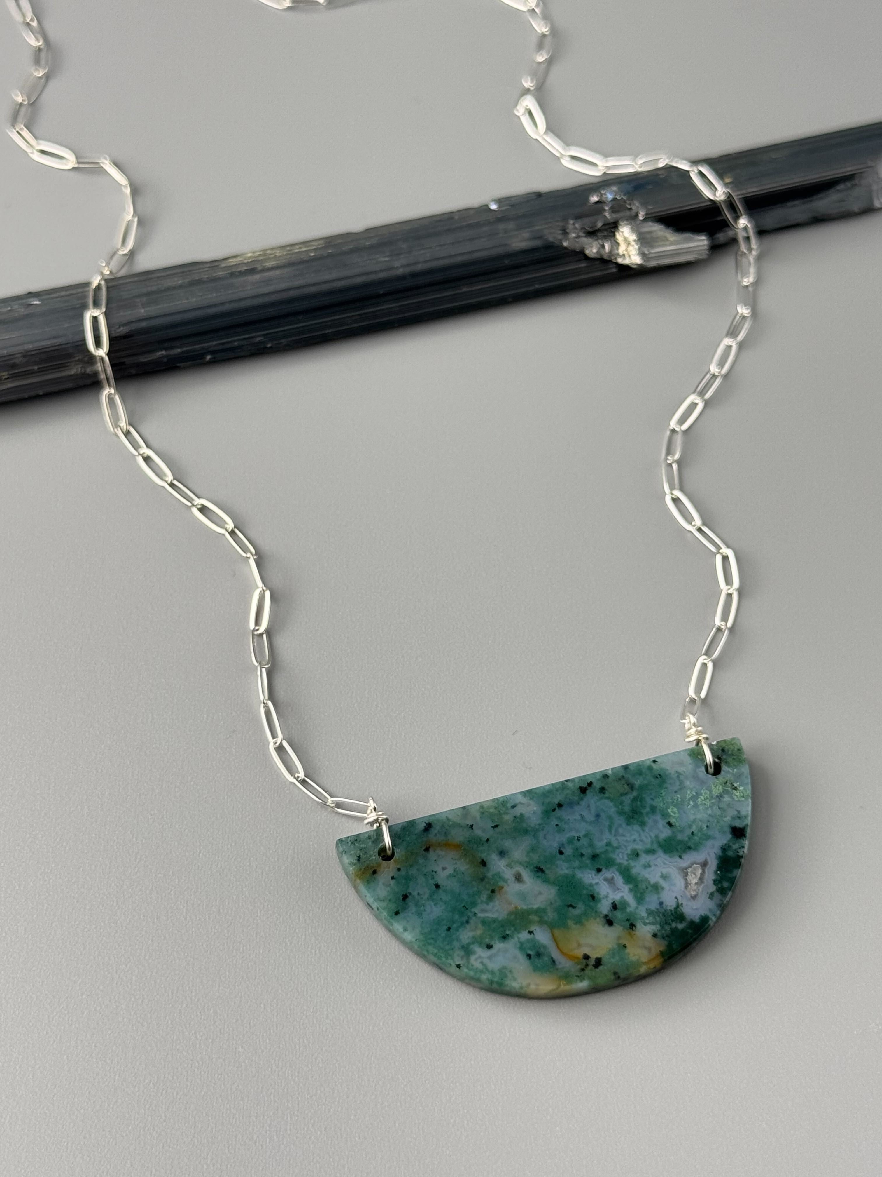 •AEON• moss agate + silver necklace (16"-18" long)