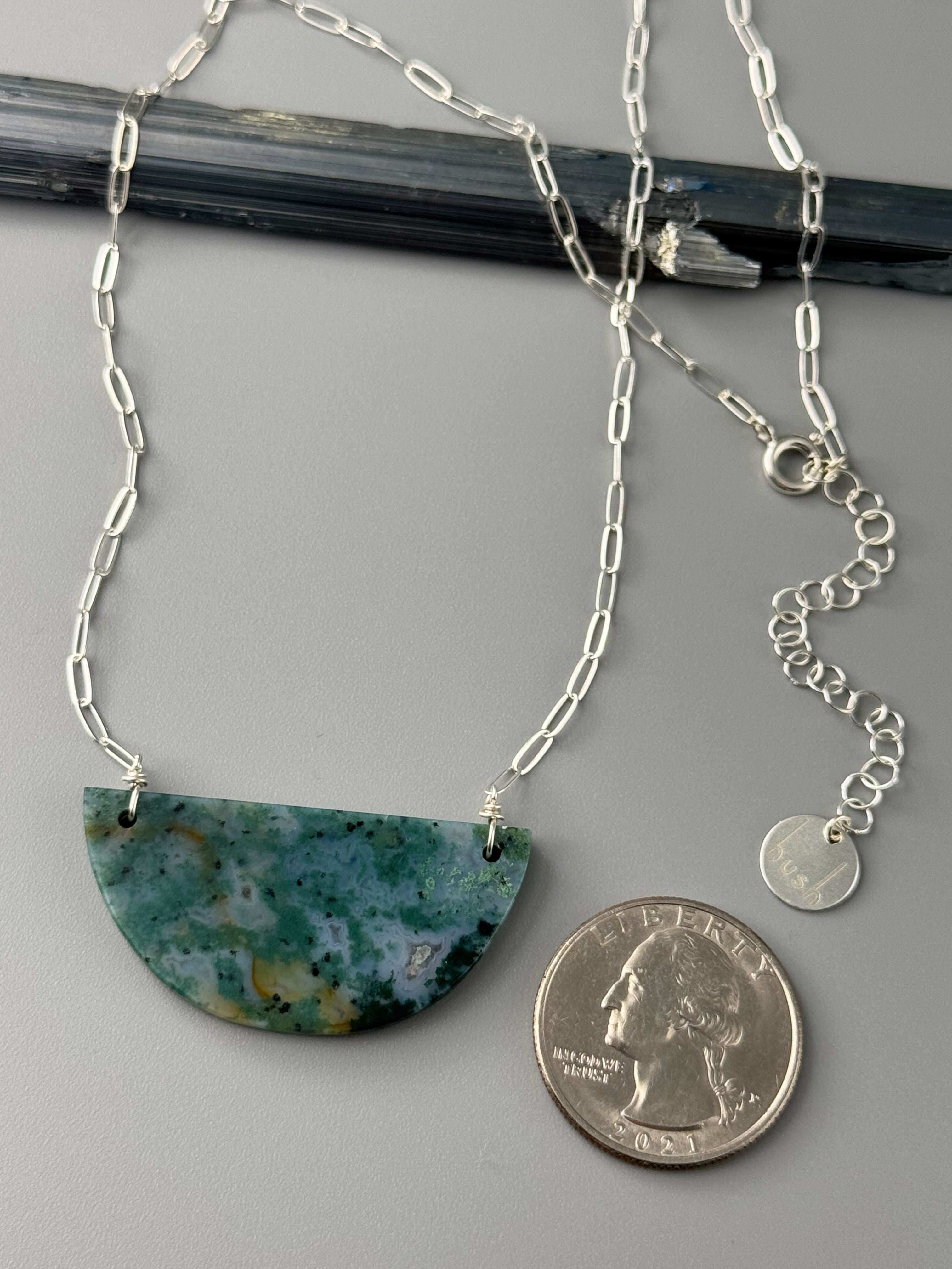 •AEON• moss agate + silver necklace (16"-18" long)