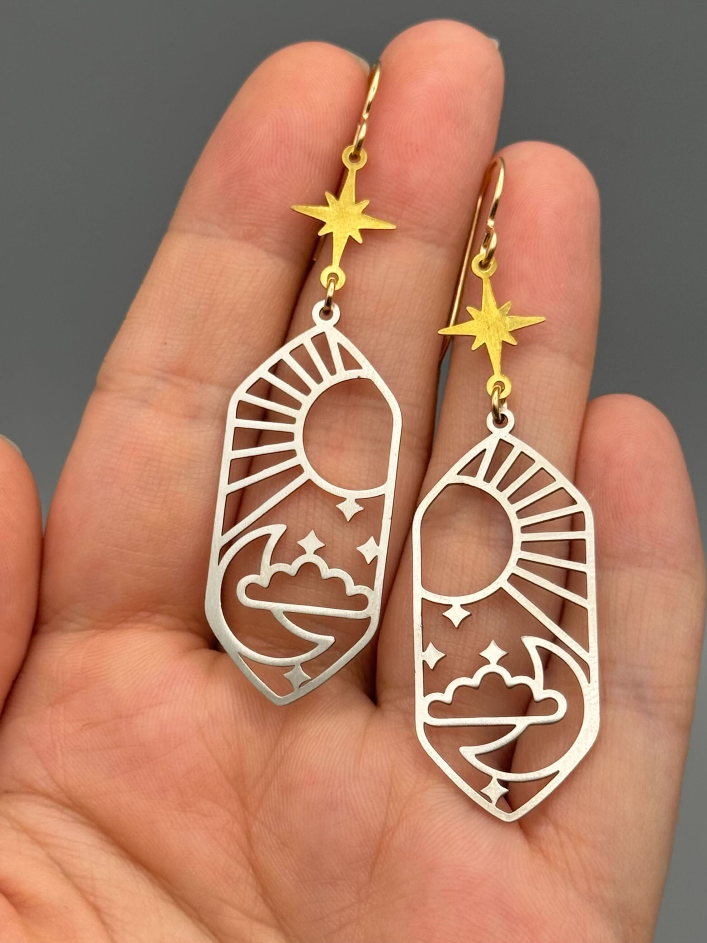•NORTH STAR CELESTIAL NAVIGATION• mixed metal dangle earrings