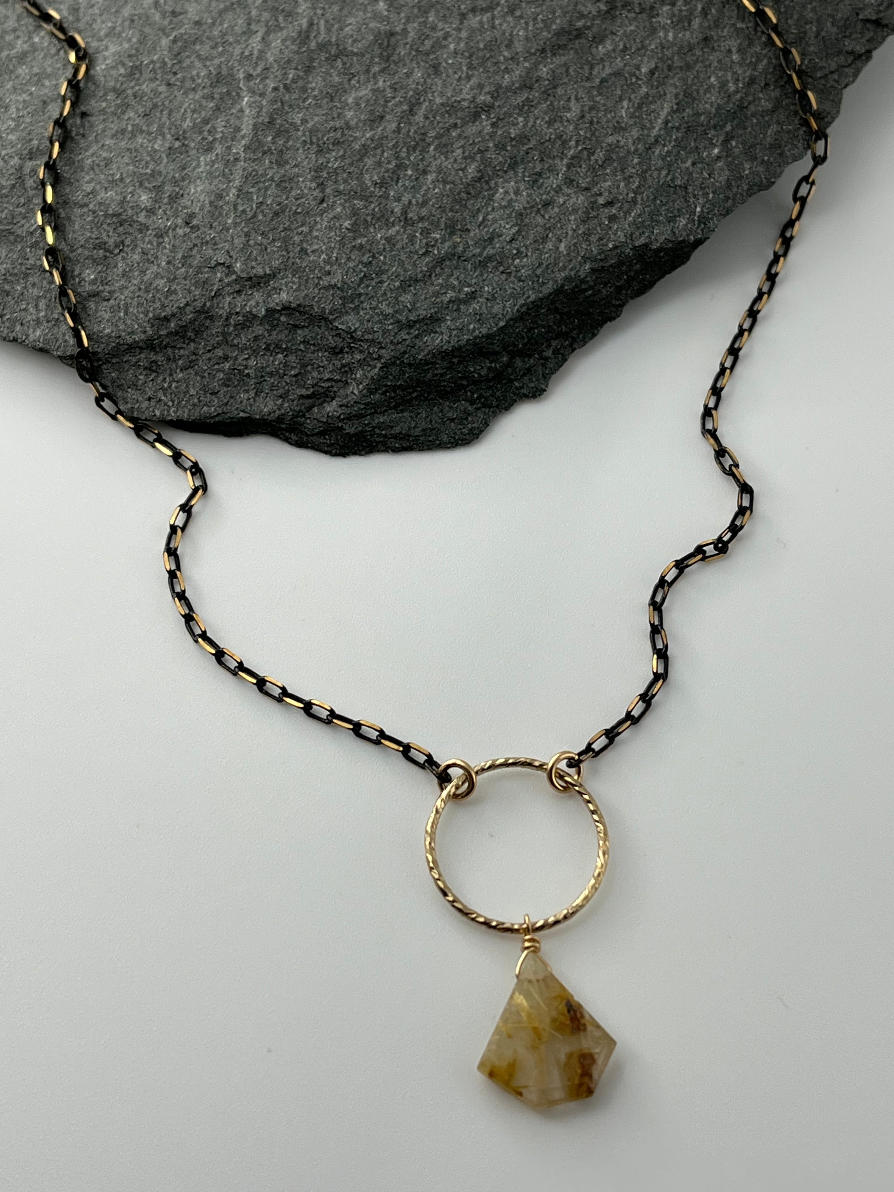 •LUNA• rutilated quartz + mixed metal necklace (18"-20" long)