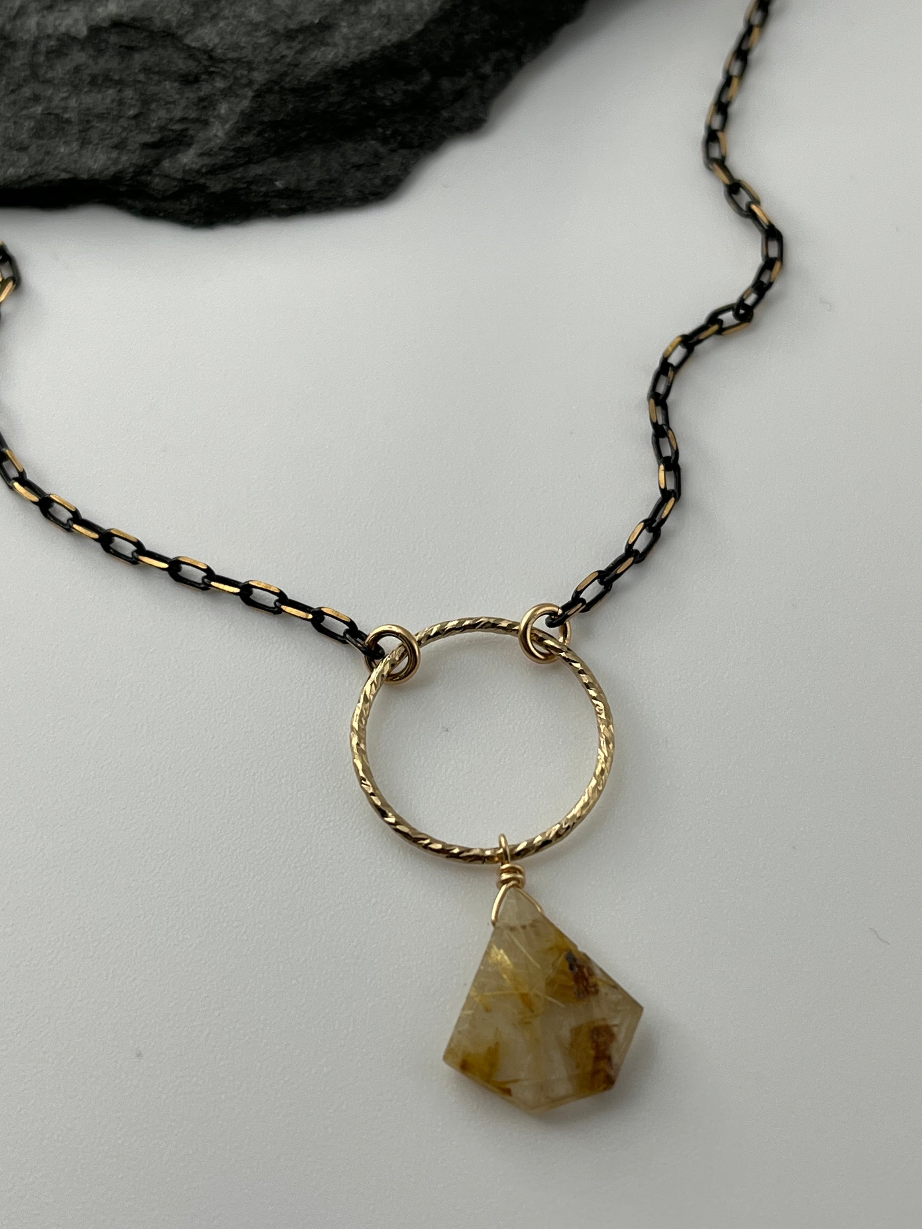 •LUNA• rutilated quartz + mixed metal necklace (18"-20" long)