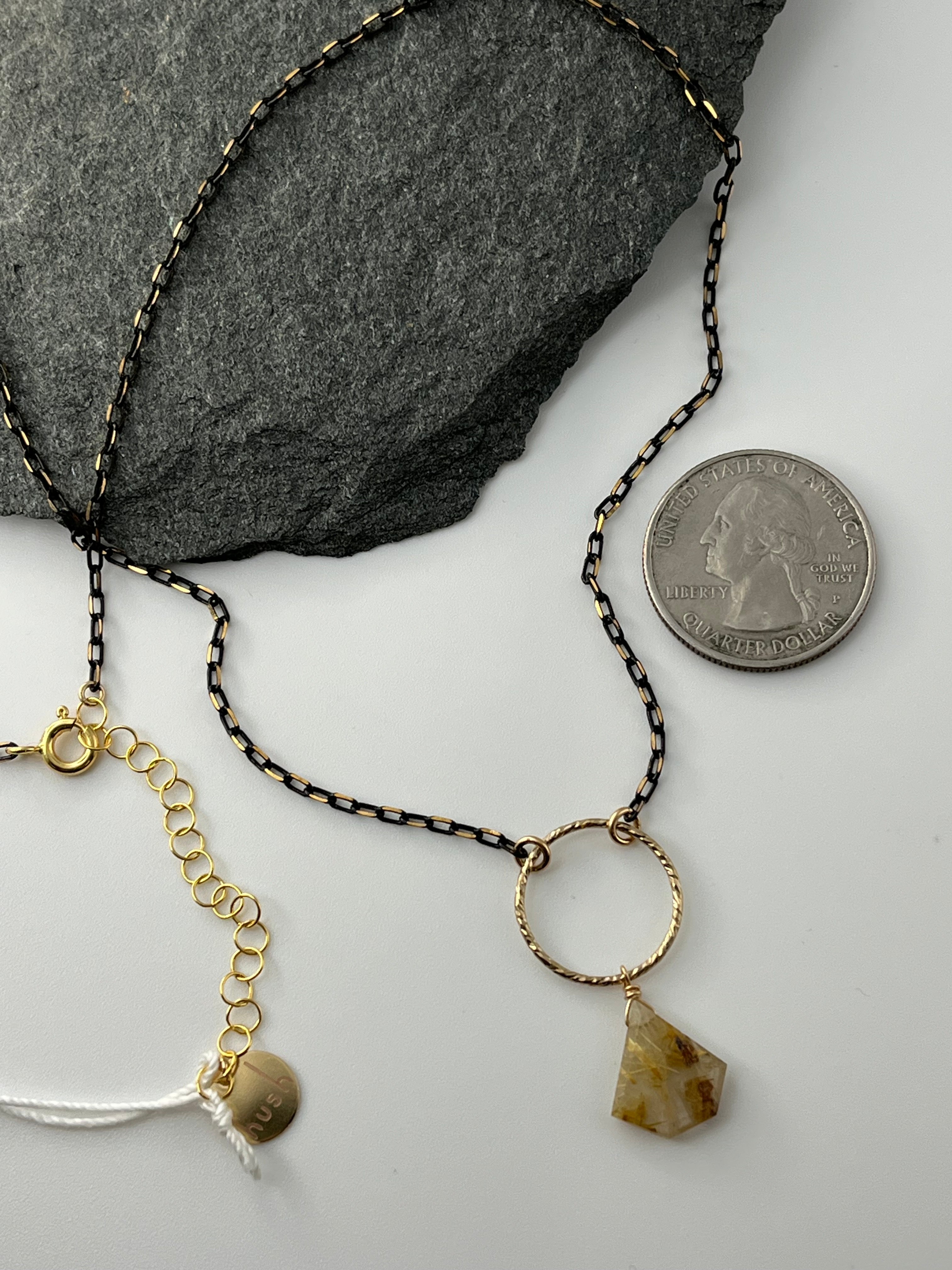 •LUNA• rutilated quartz + mixed metal necklace (18"-20" long)