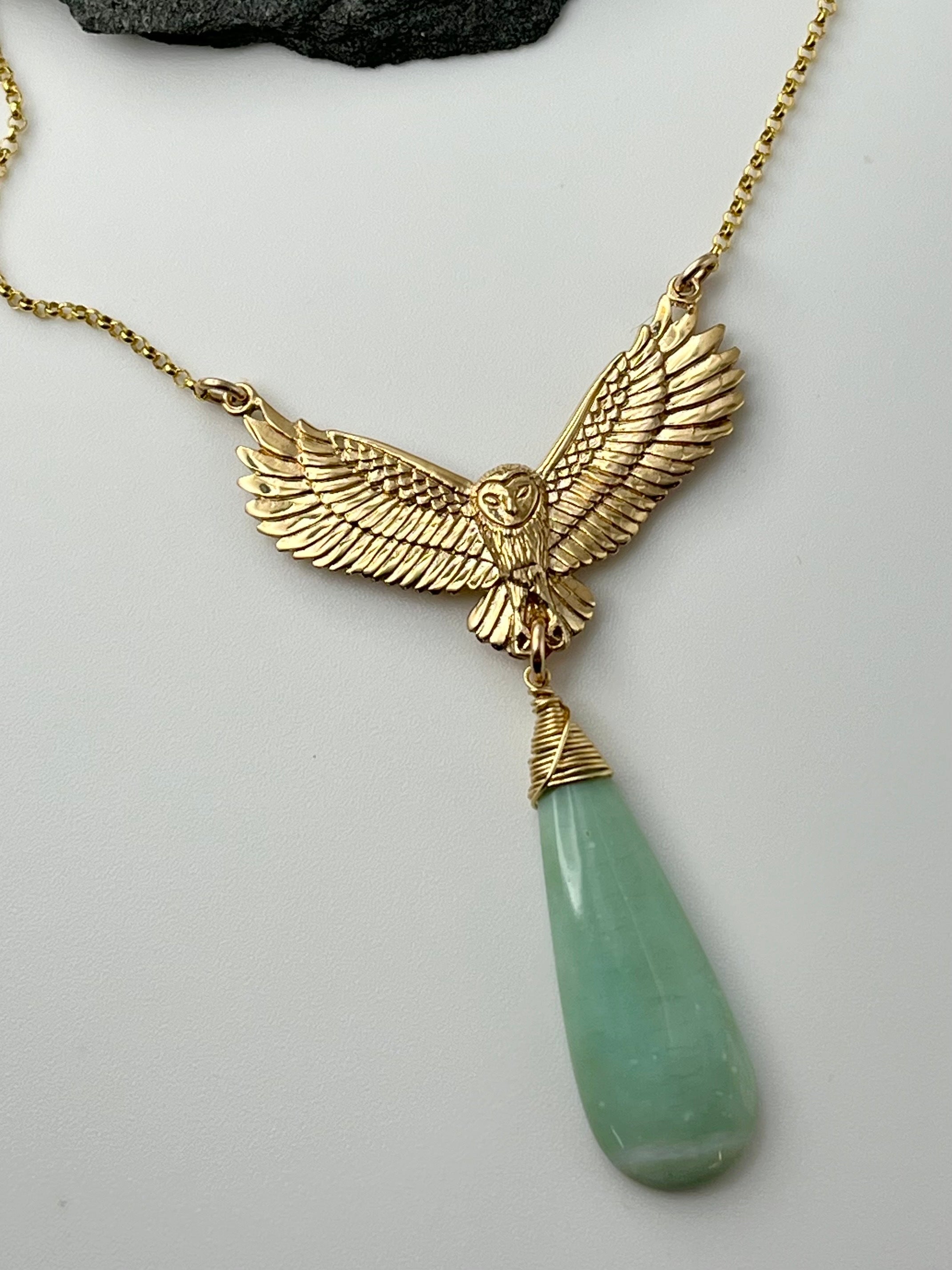 •SUEÑO• carico lake turquoise + owl gold necklace (18"-20" long)