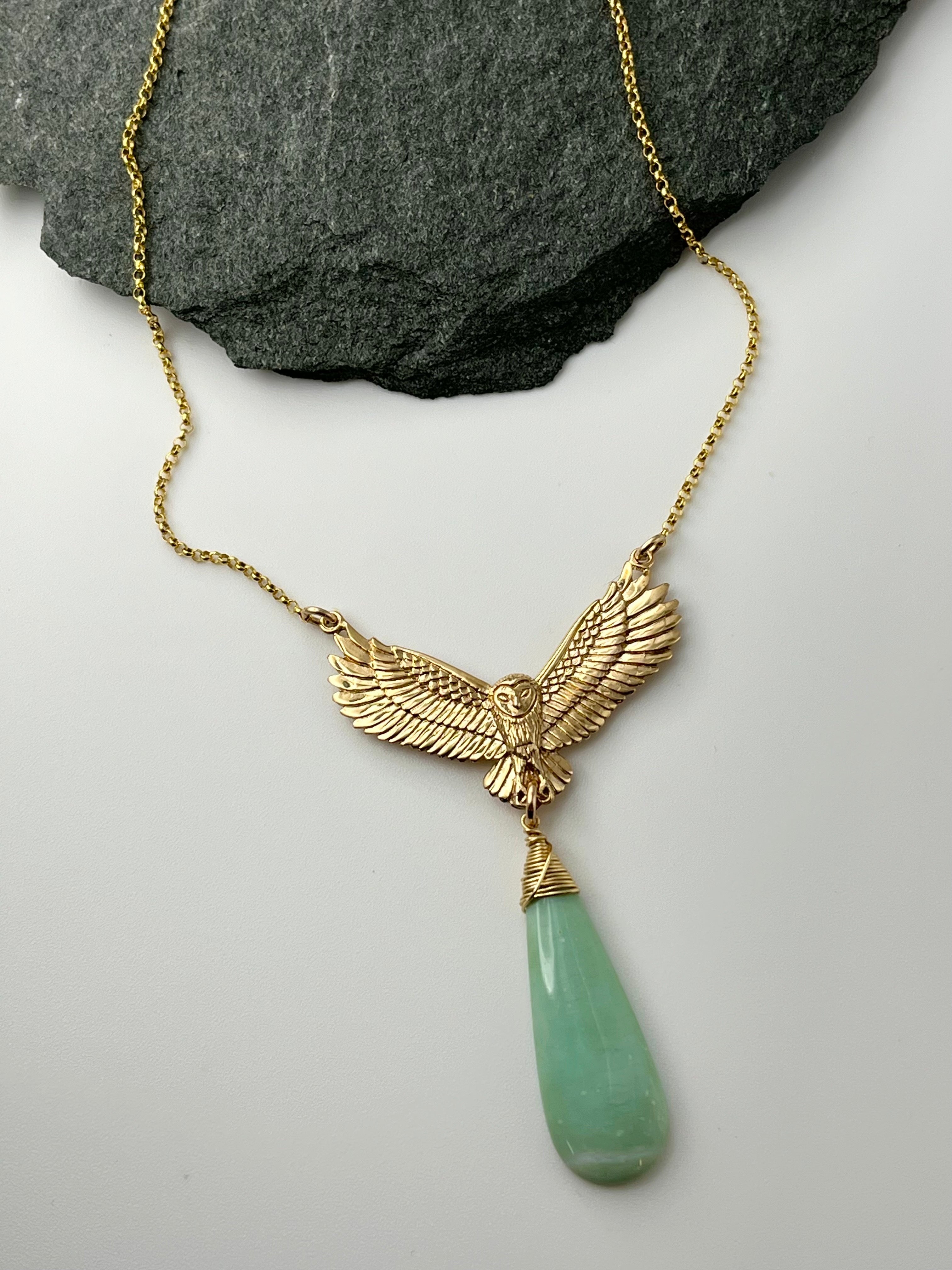 •SUEÑO• carico lake turquoise + owl gold necklace (18"-20" long)