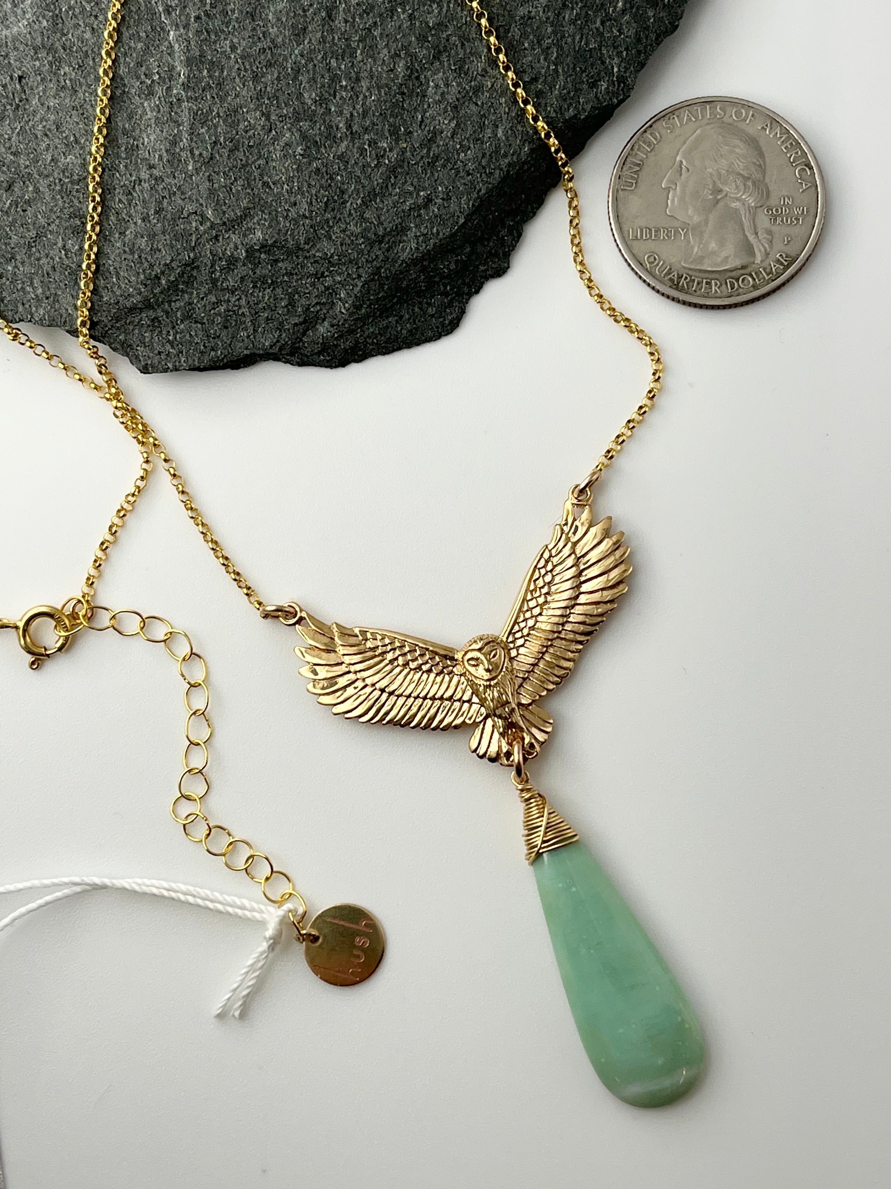 •SUEÑO• carico lake turquoise + owl gold necklace (18"-20" long)