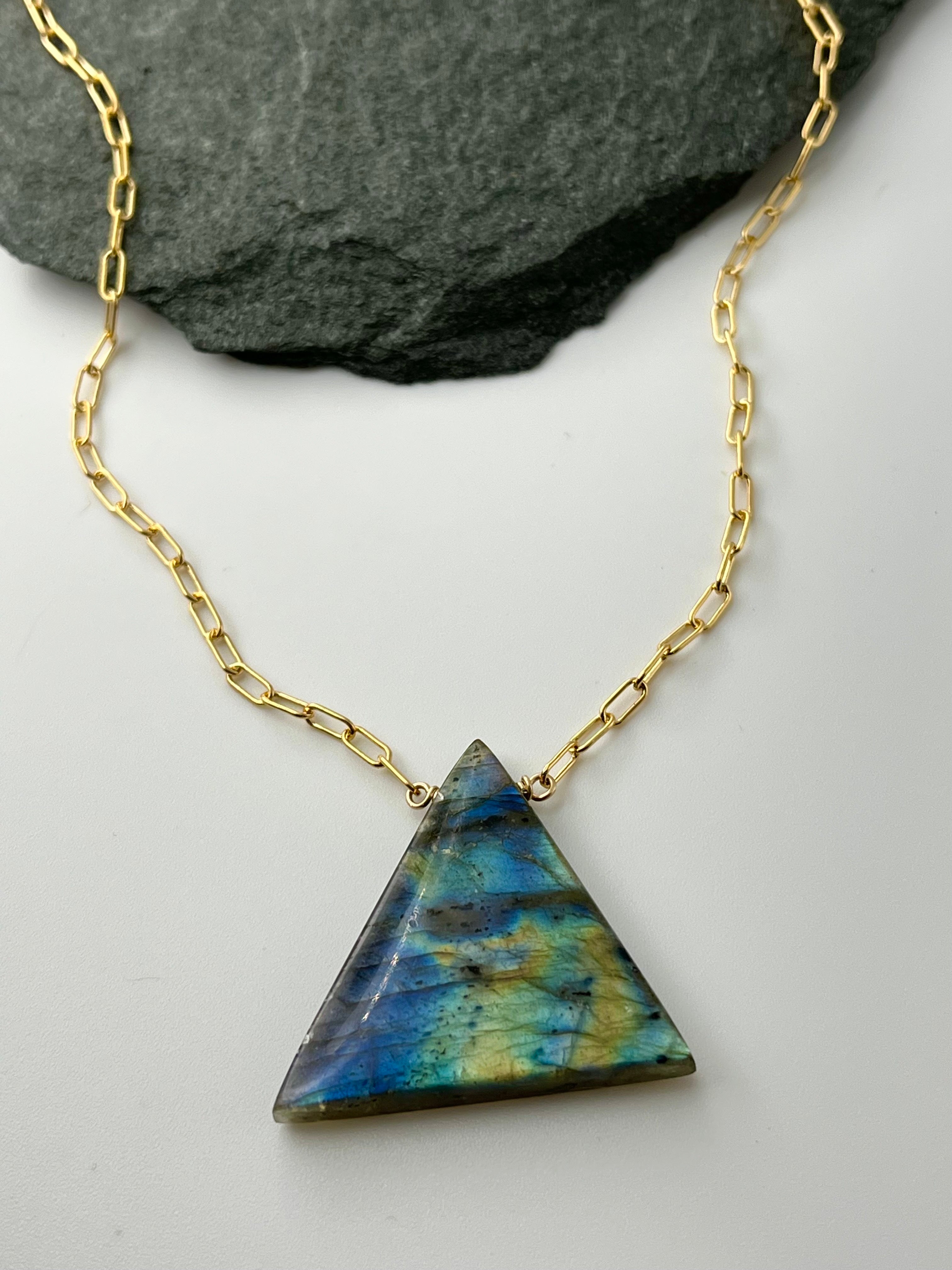 •AEON• labradorite triangle + gold necklace (18"-20" long)