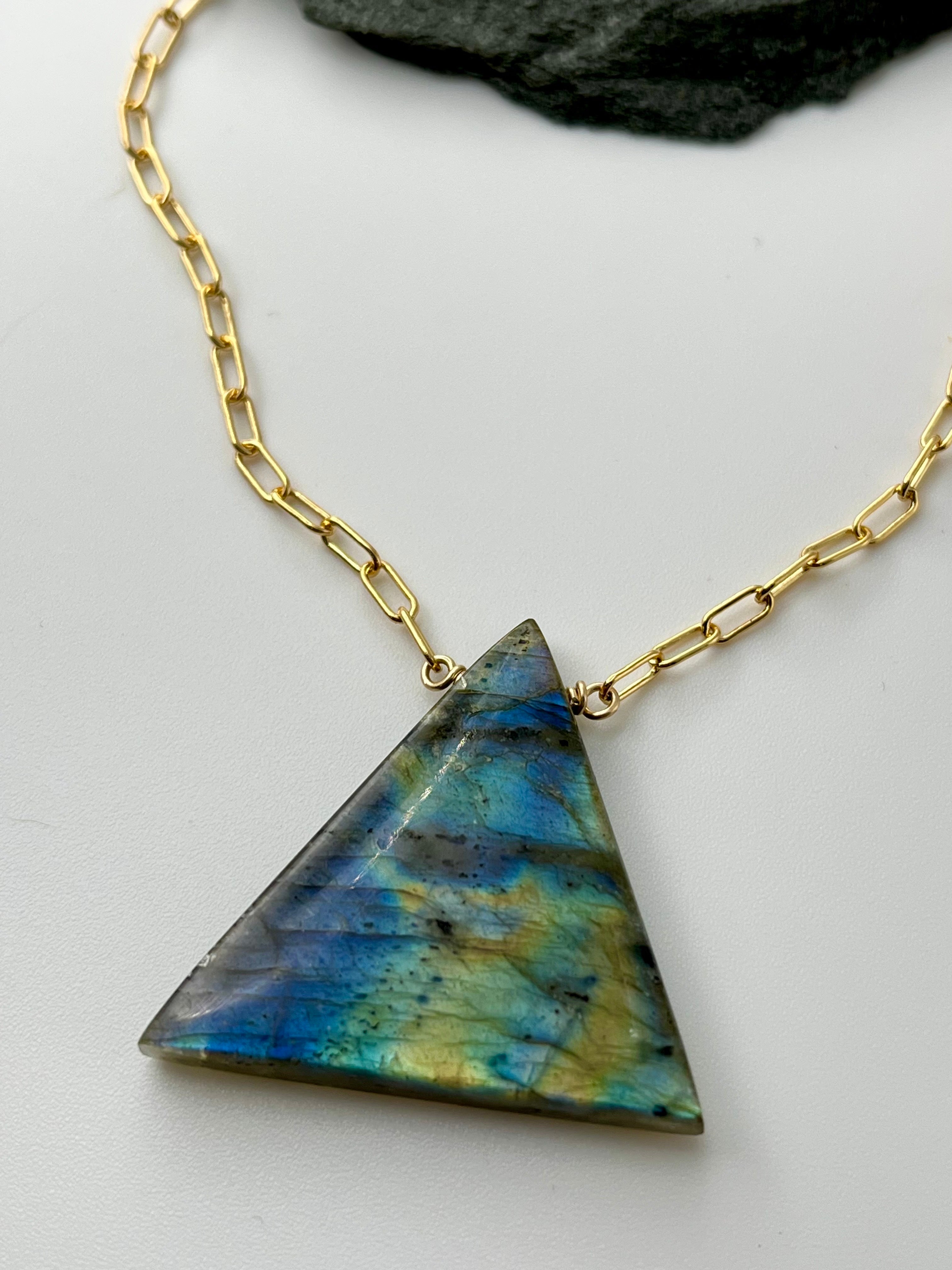 •AEON• labradorite triangle + gold necklace (18"-20" long)