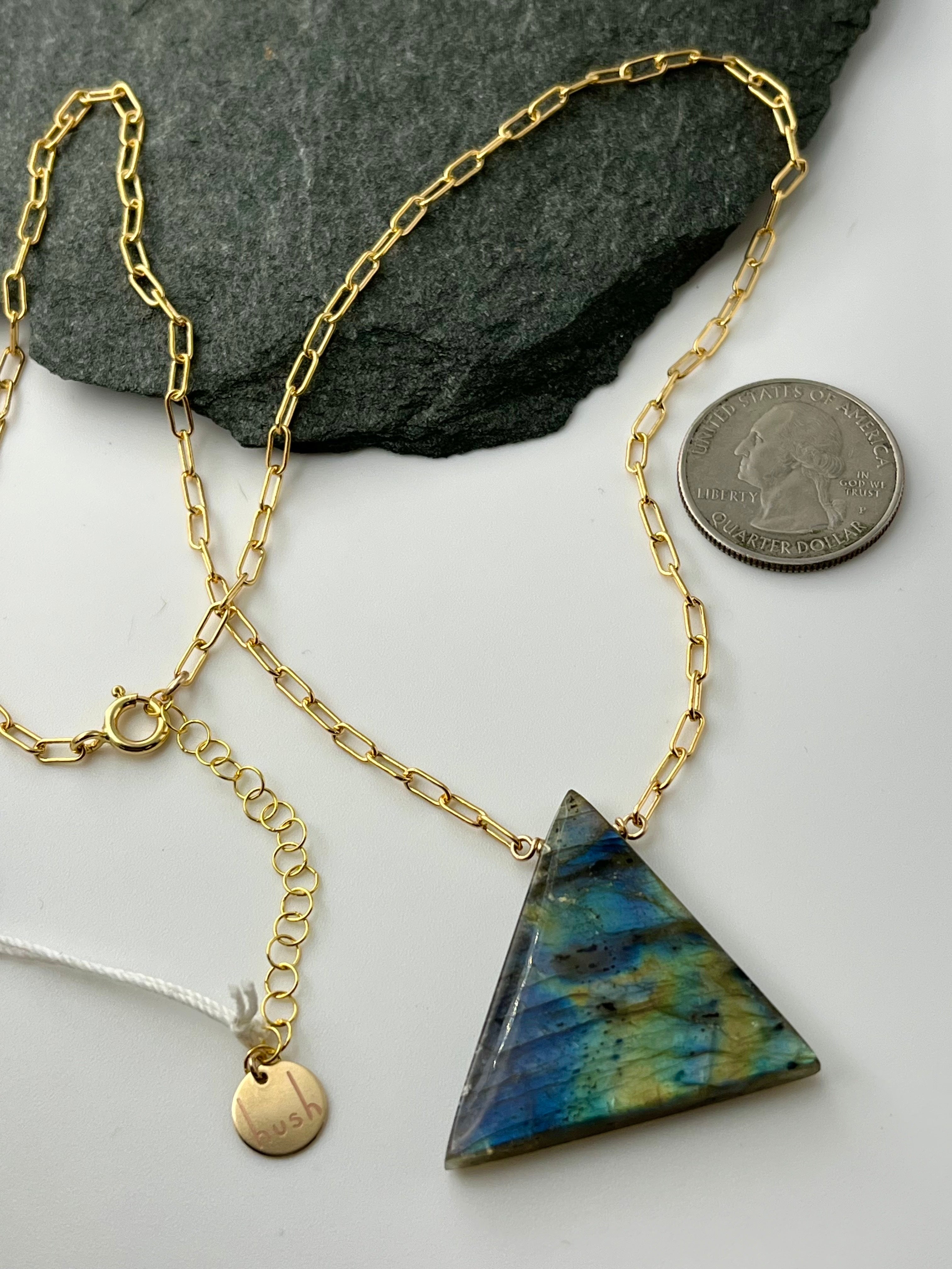 •AEON• labradorite triangle + gold necklace (18"-20" long)