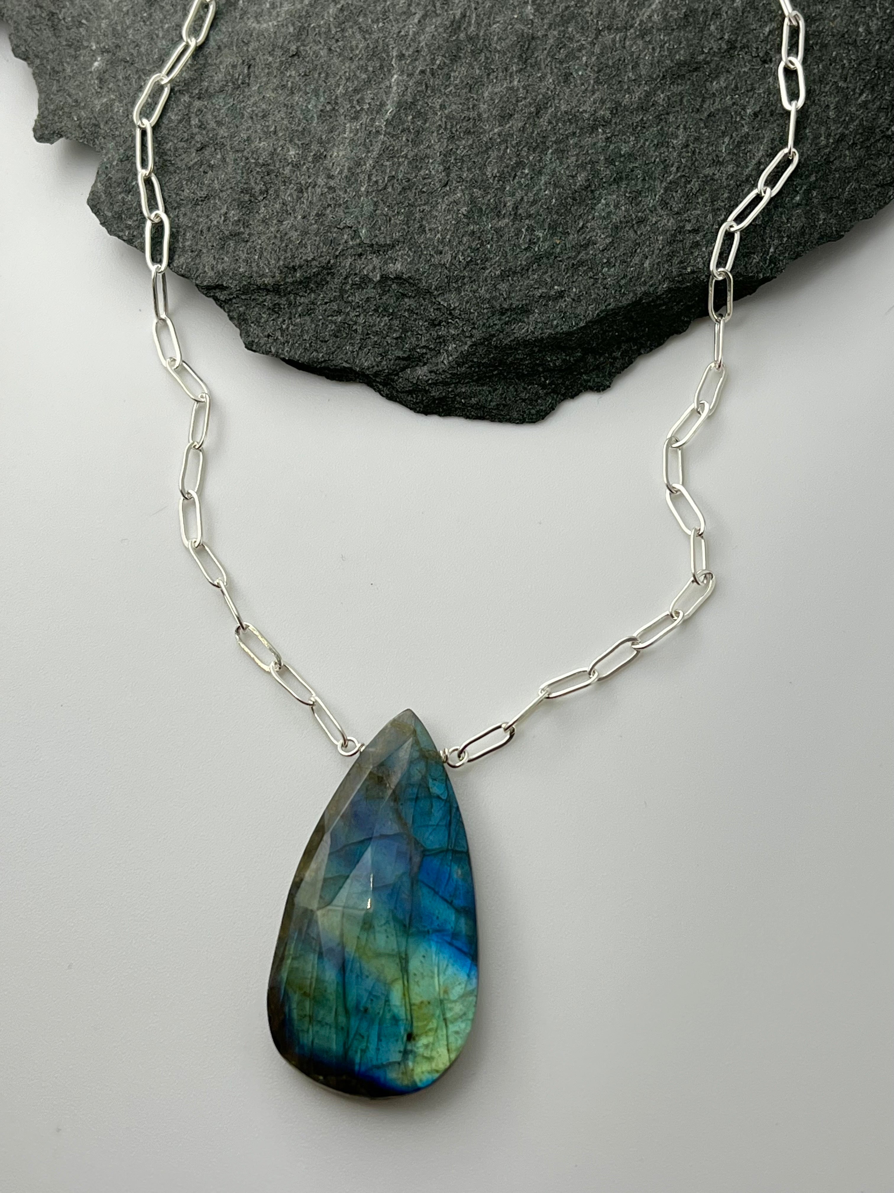 •AEON• labradorite teardrop + silver necklace (18"-20" long)