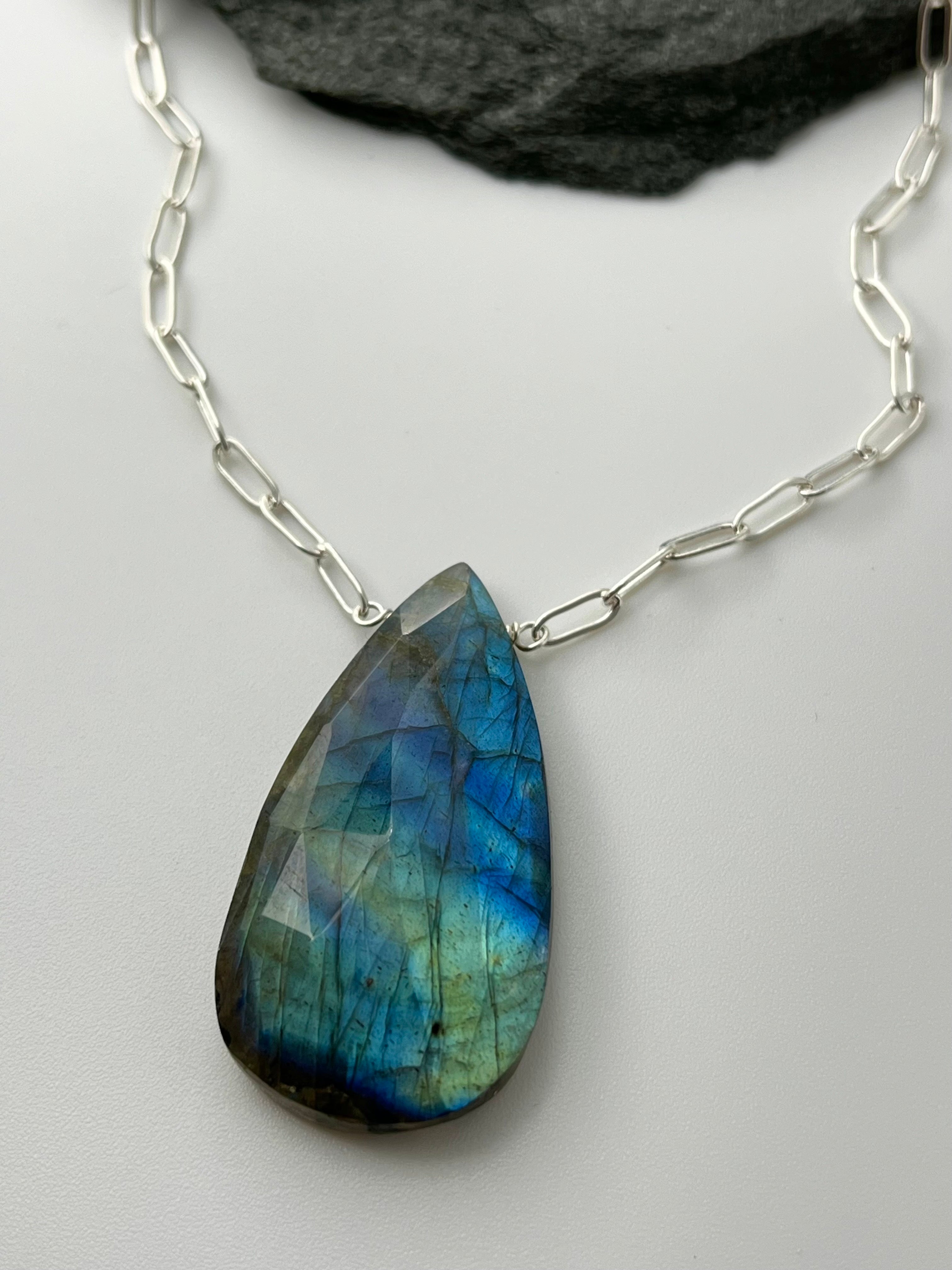 •AEON• labradorite teardrop + silver necklace (18"-20" long)