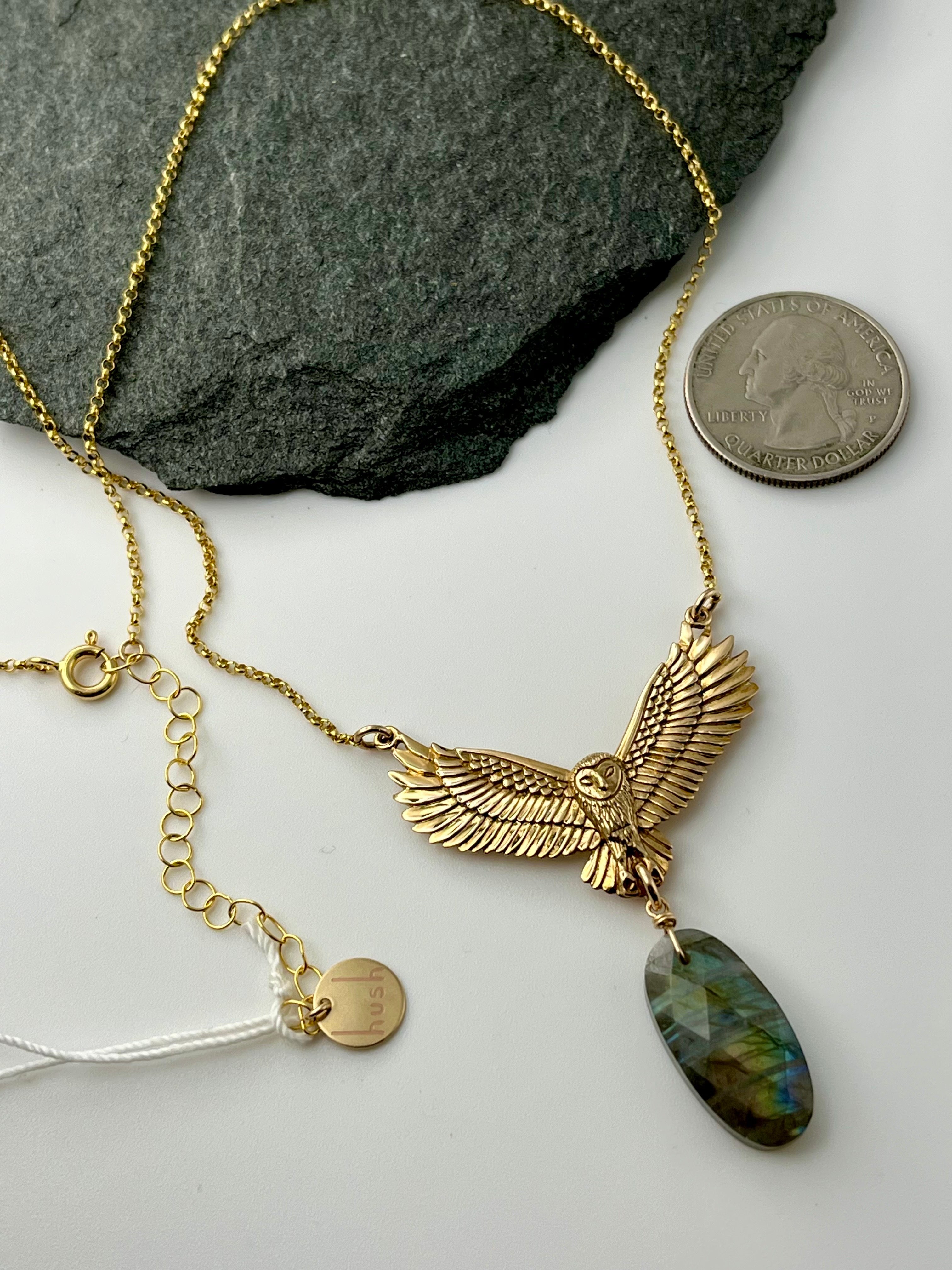 •SUEÑO• labradorite + owl gold necklace (18"-20" long)