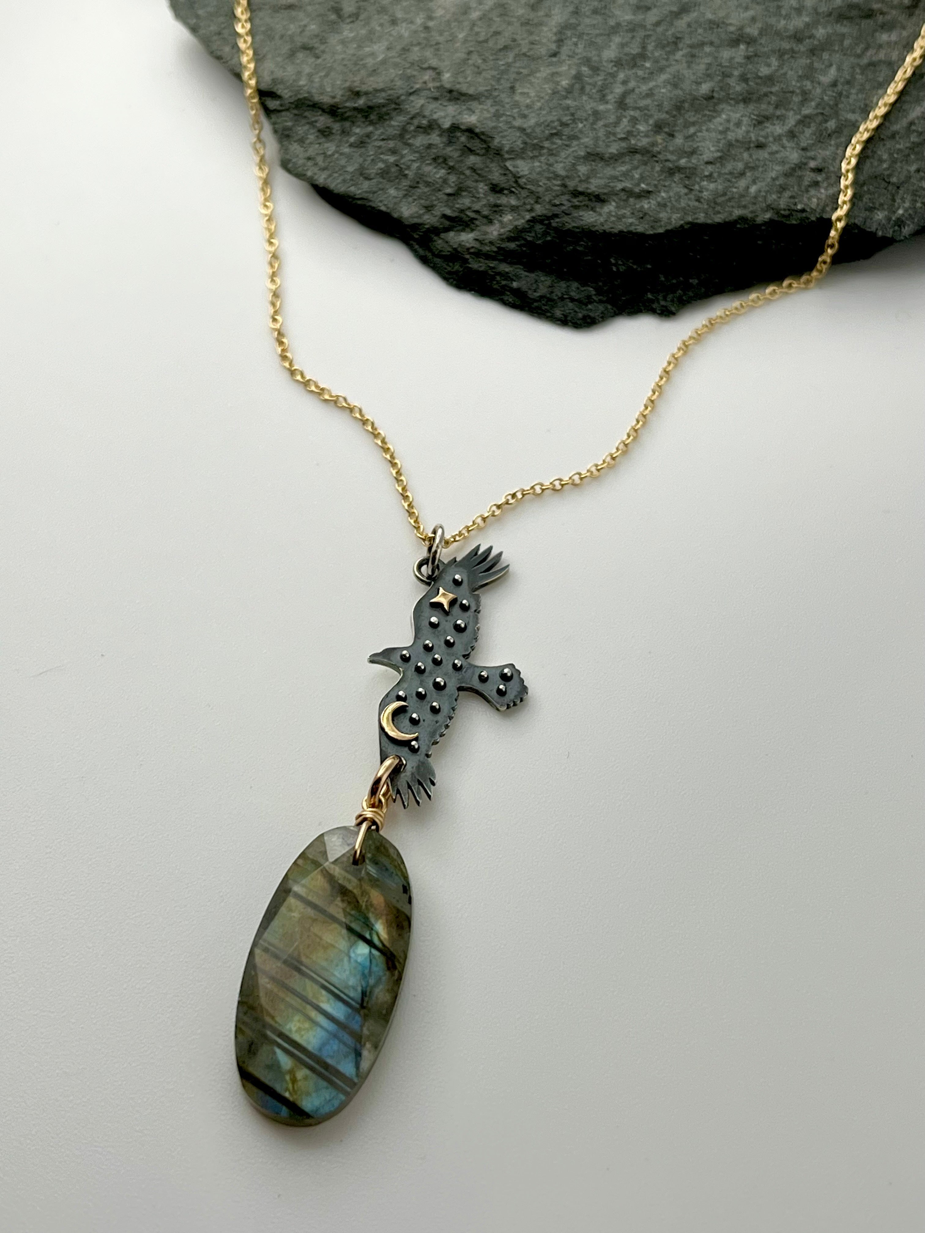 •NYX• labradorite + raven mixed metal necklace (16"-18" long)