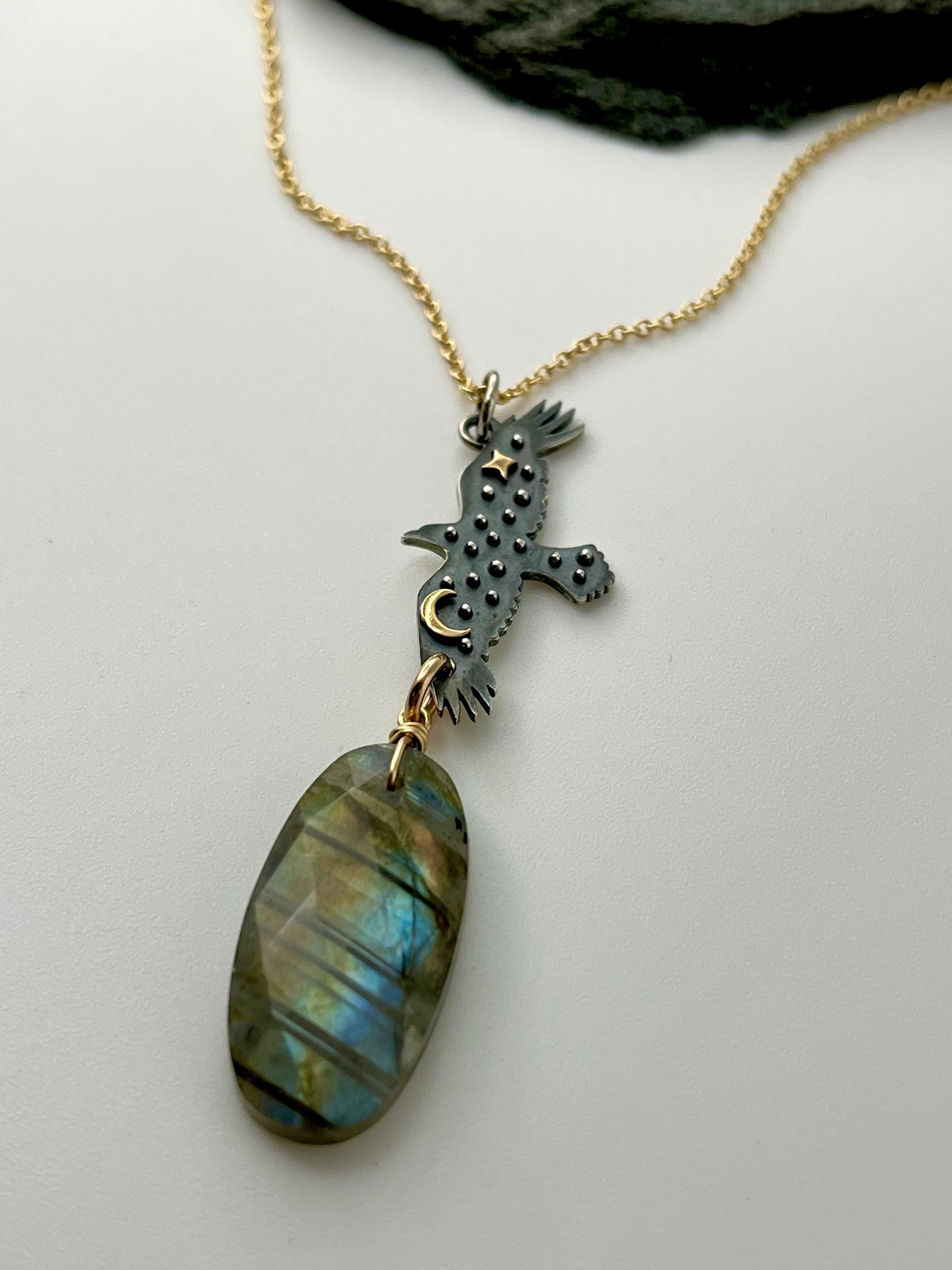 •NYX• labradorite + raven mixed metal necklace (16"-18" long)