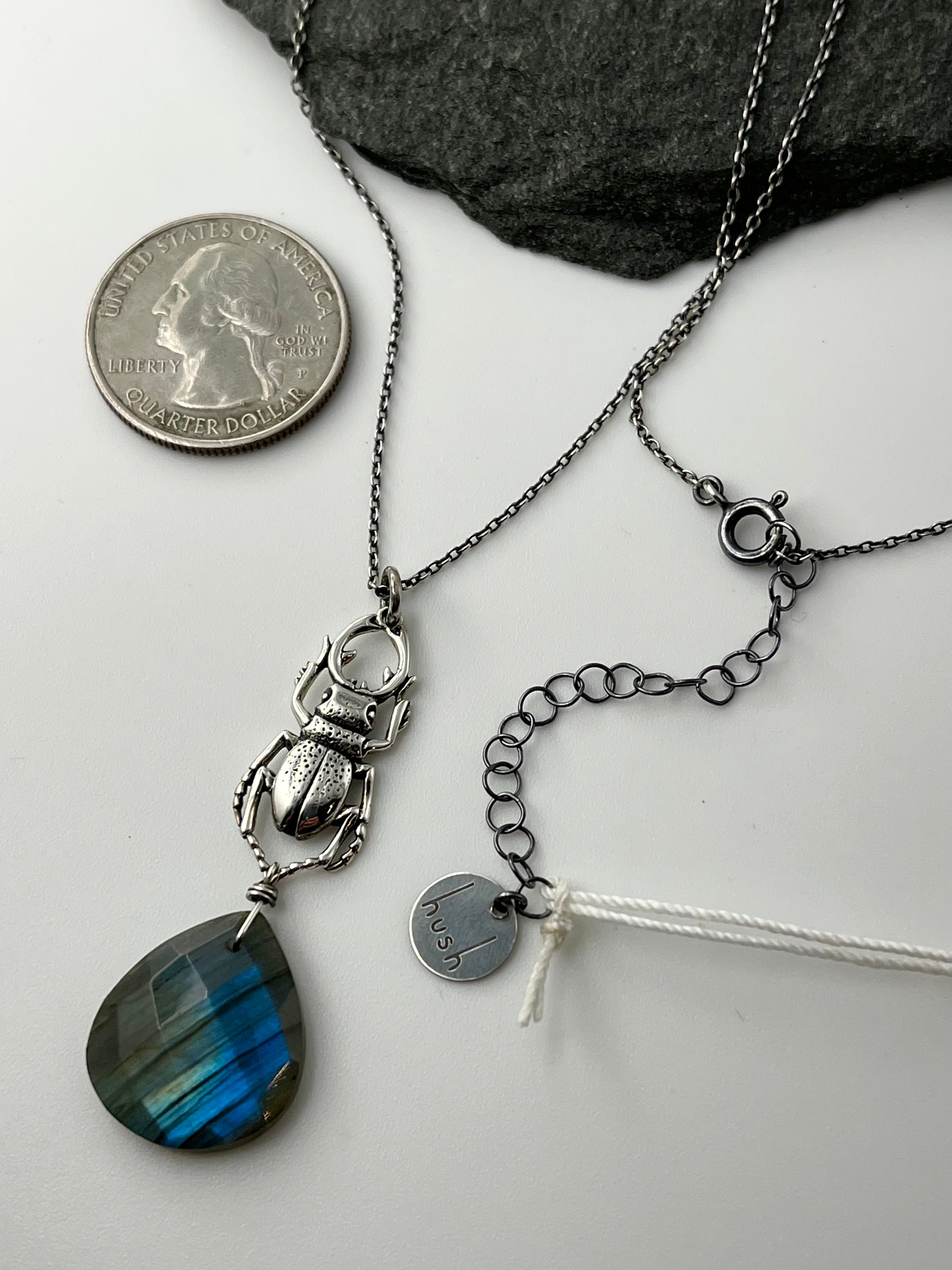 •ASET• labradorite + beetle silver necklace (18"-20" long)