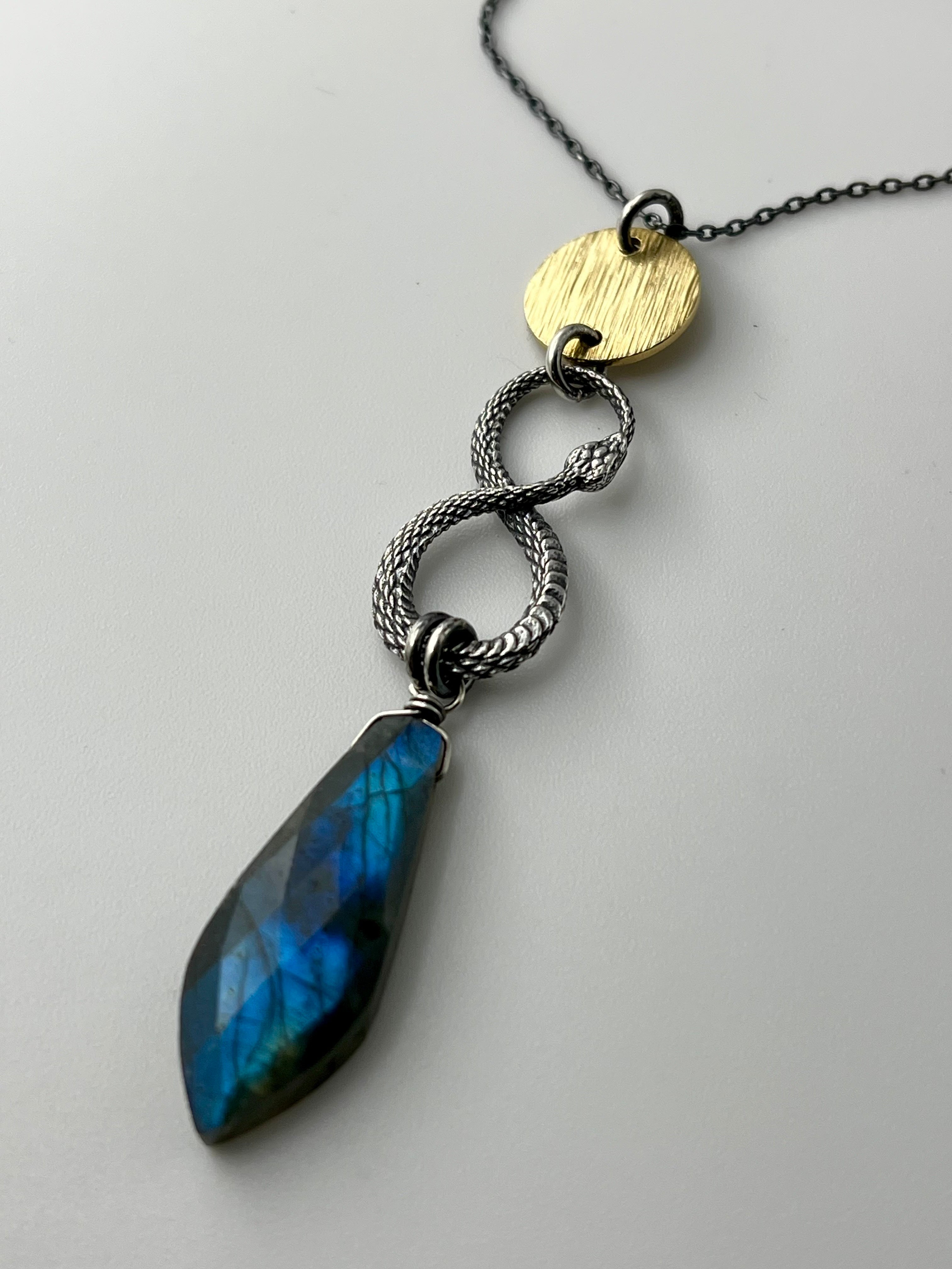 •SUEÑO• labradorite + infinity snake mixed metal necklace (18"-20" long)