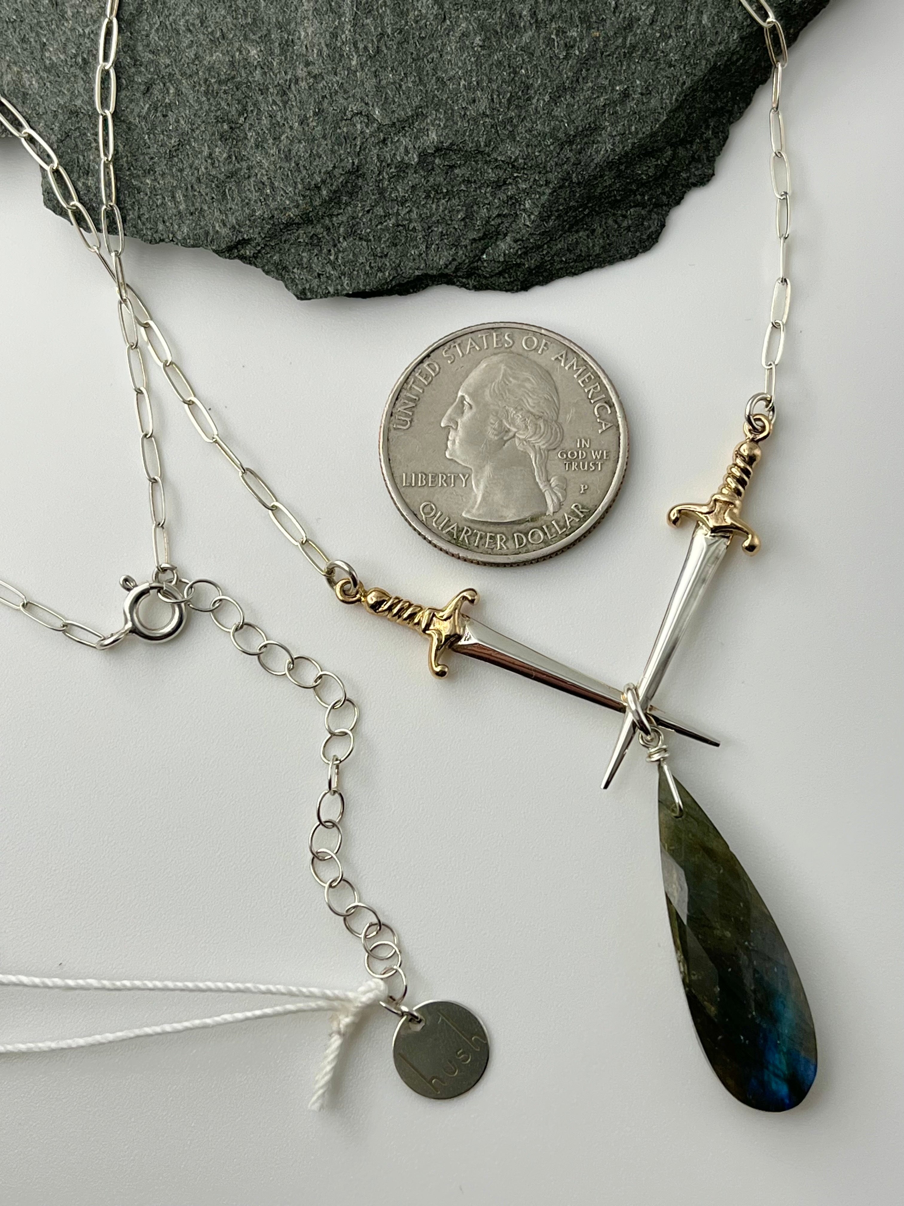 •VALOR• labradorite + daggers mixed metal necklace (18"-20" long)