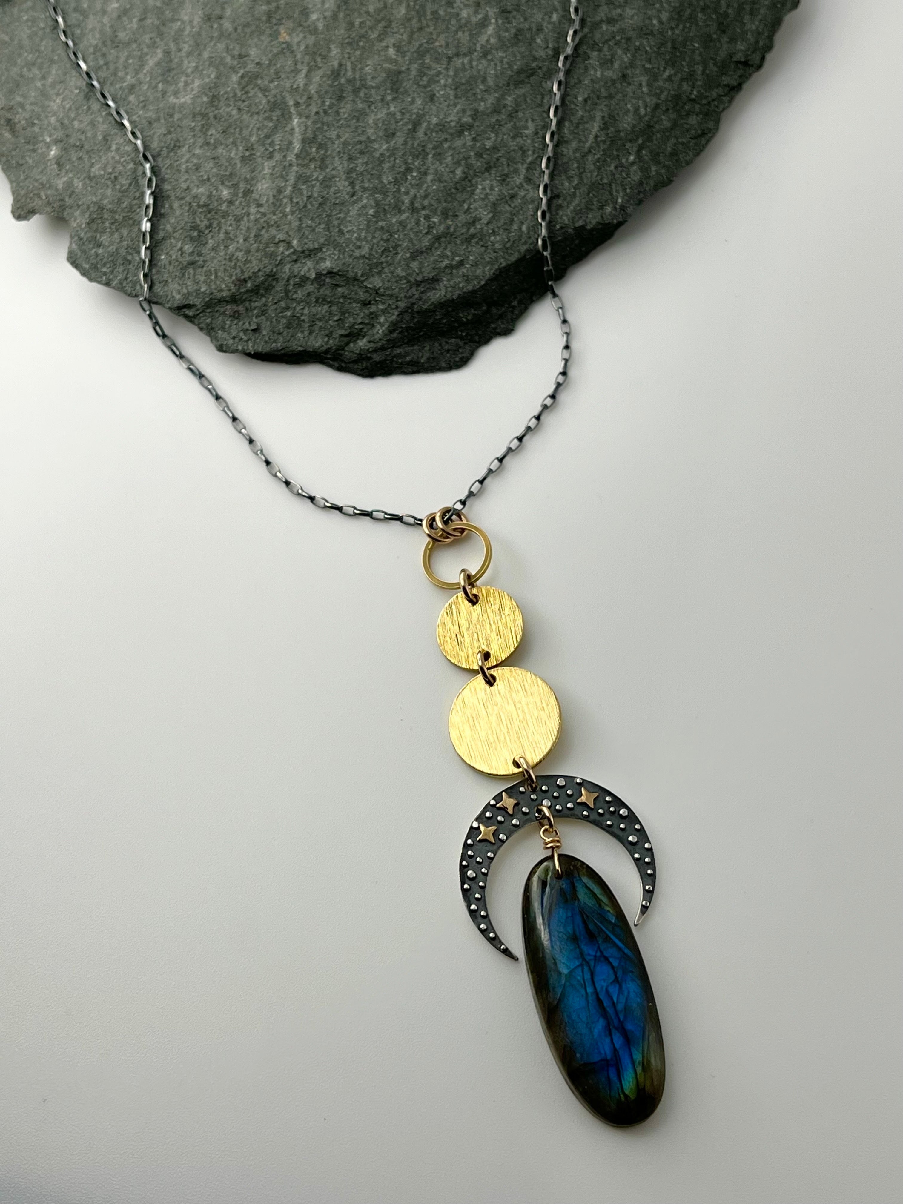 •NYX• labradorite + celestial crescent mixed metal necklace (26"-28" long)