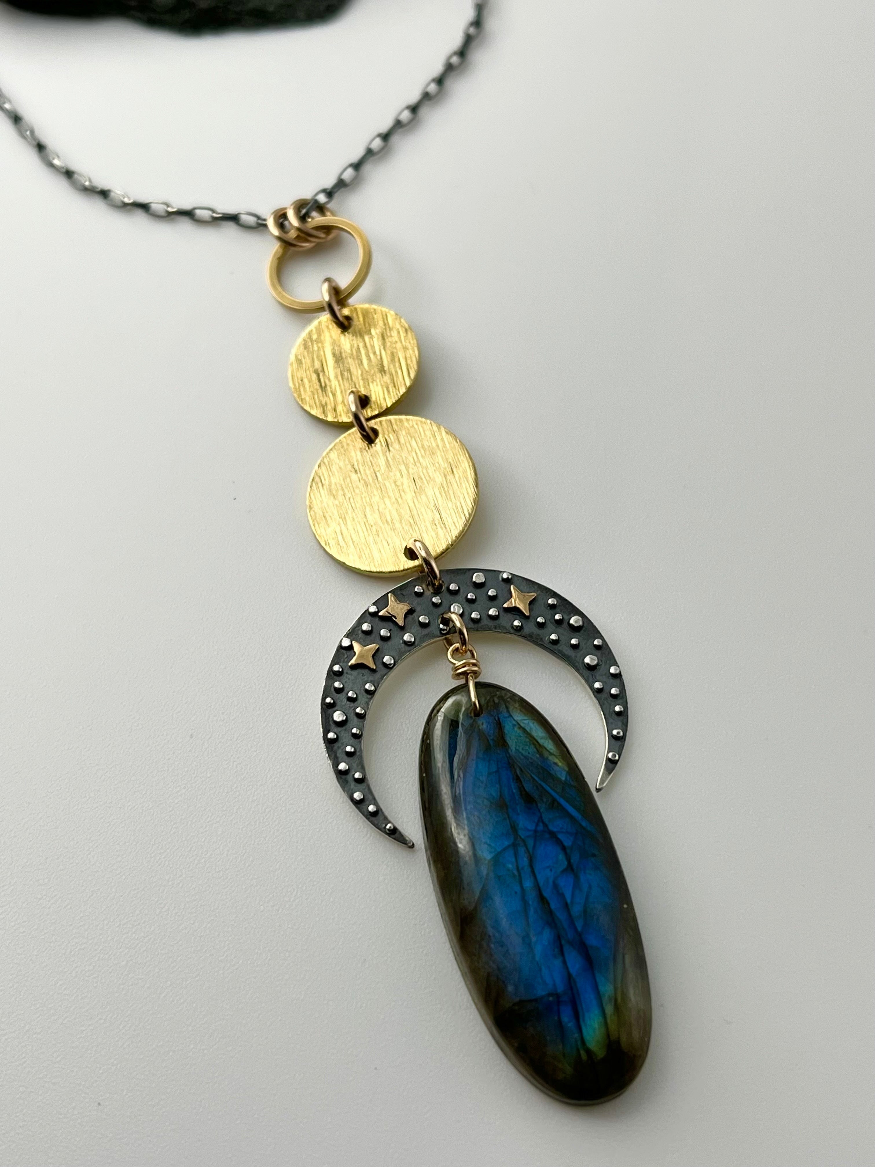 •NYX• labradorite + celestial crescent mixed metal necklace (26"-28" long)