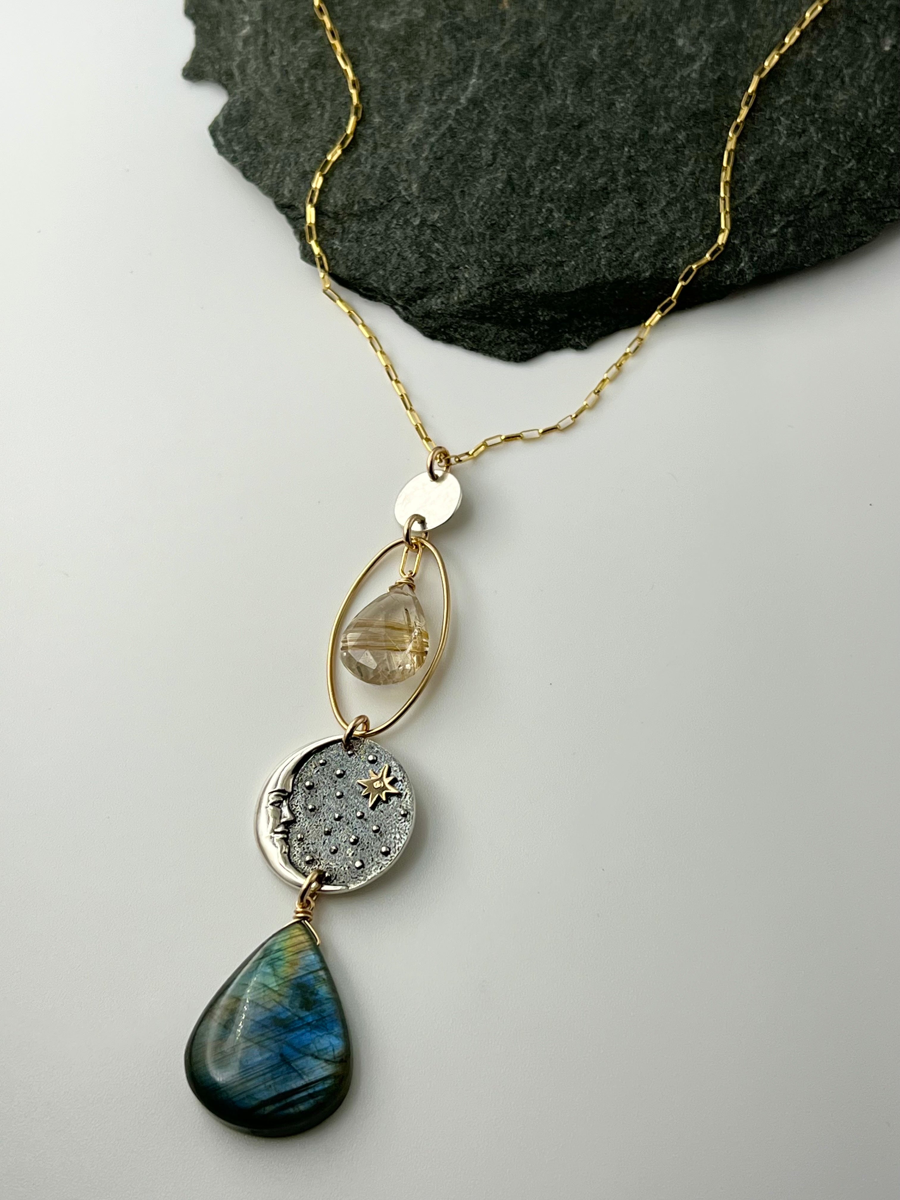 •NYX• labradorite + rutilated quartz mixed metal necklace (26"-28" long)