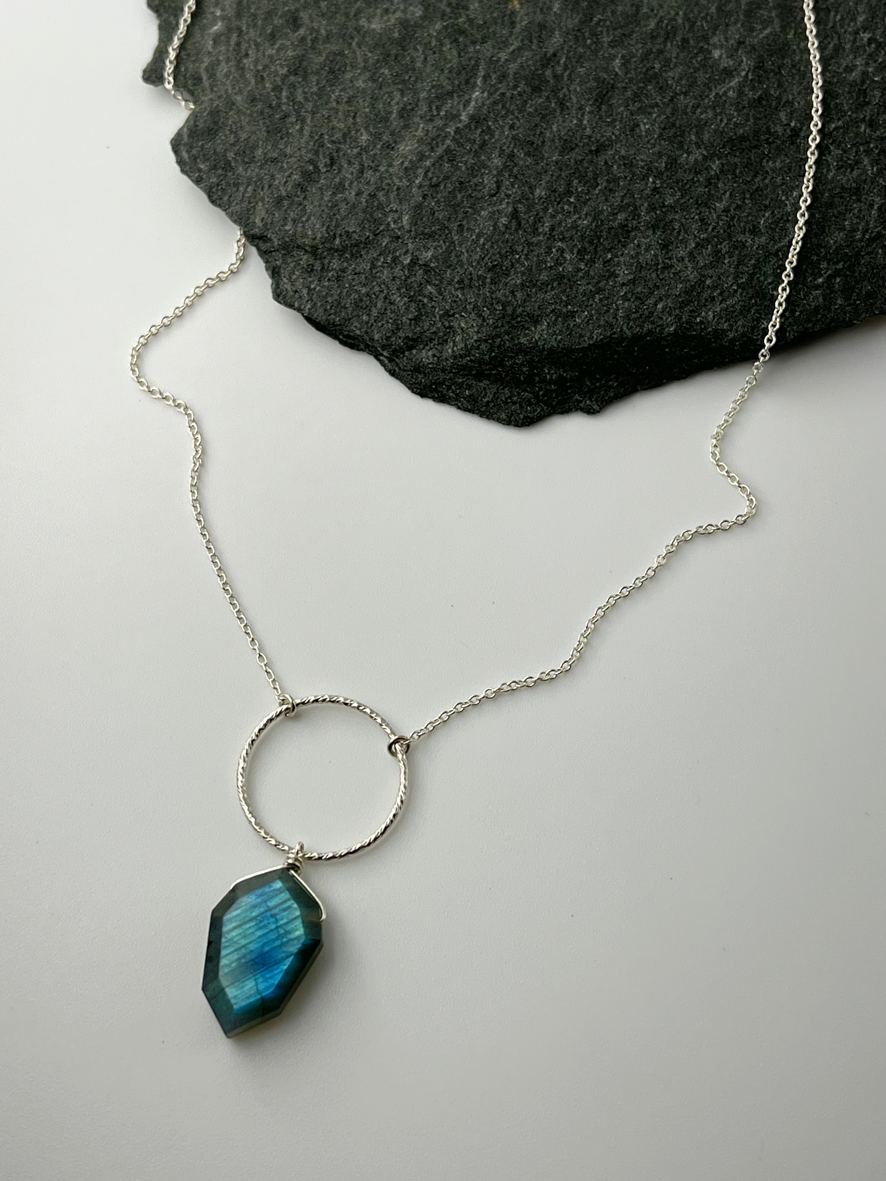 •LUNA• labradorite petal + silver necklace (16"-18" long)