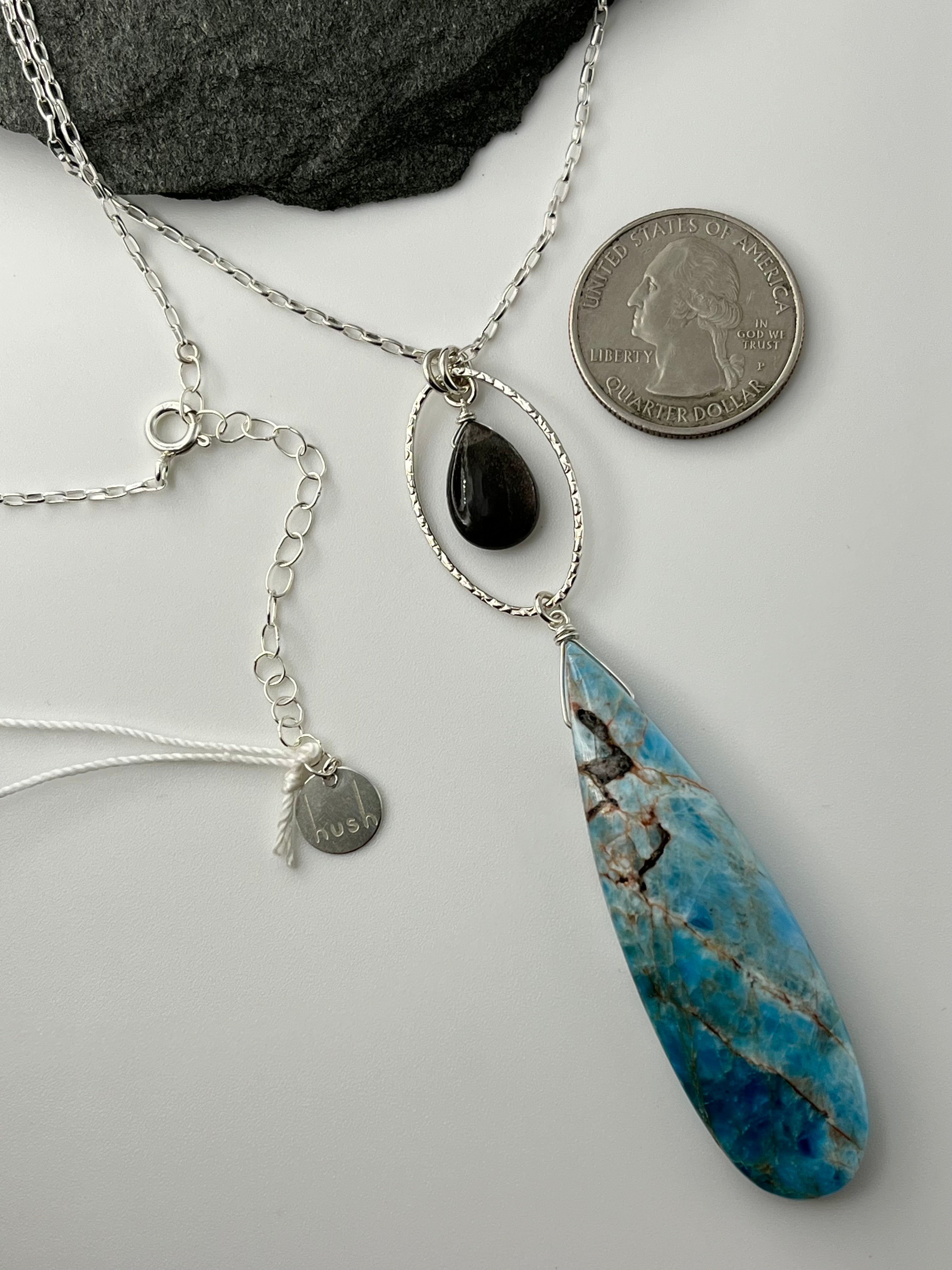 •LUNA• apatite + black moonstone silver necklace (26"-28" long)