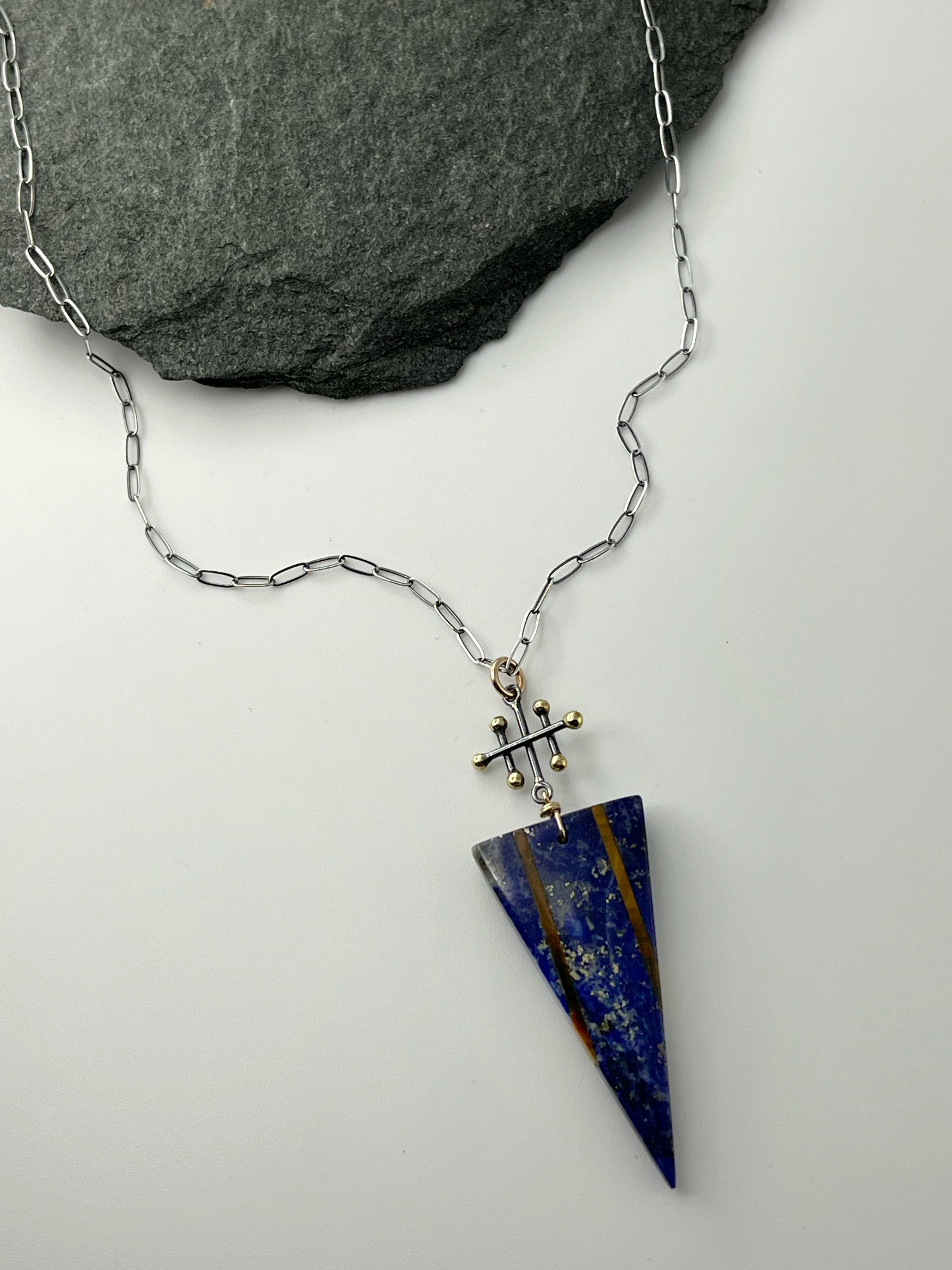 •INVOKE• lapis + tiger eye mixed metal necklace (18"-20" long)