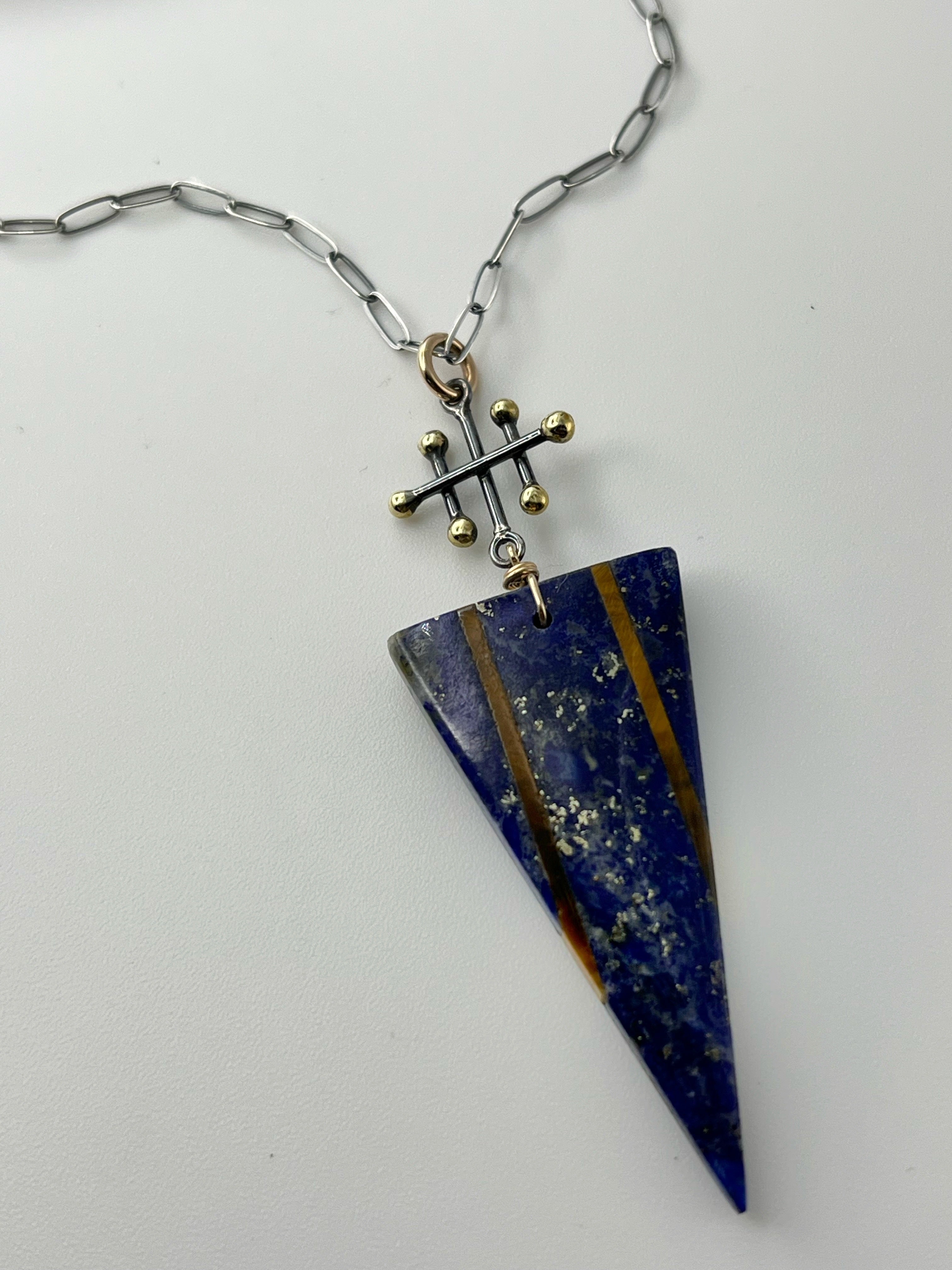 •INVOKE• lapis + tiger eye mixed metal necklace (18"-20" long)